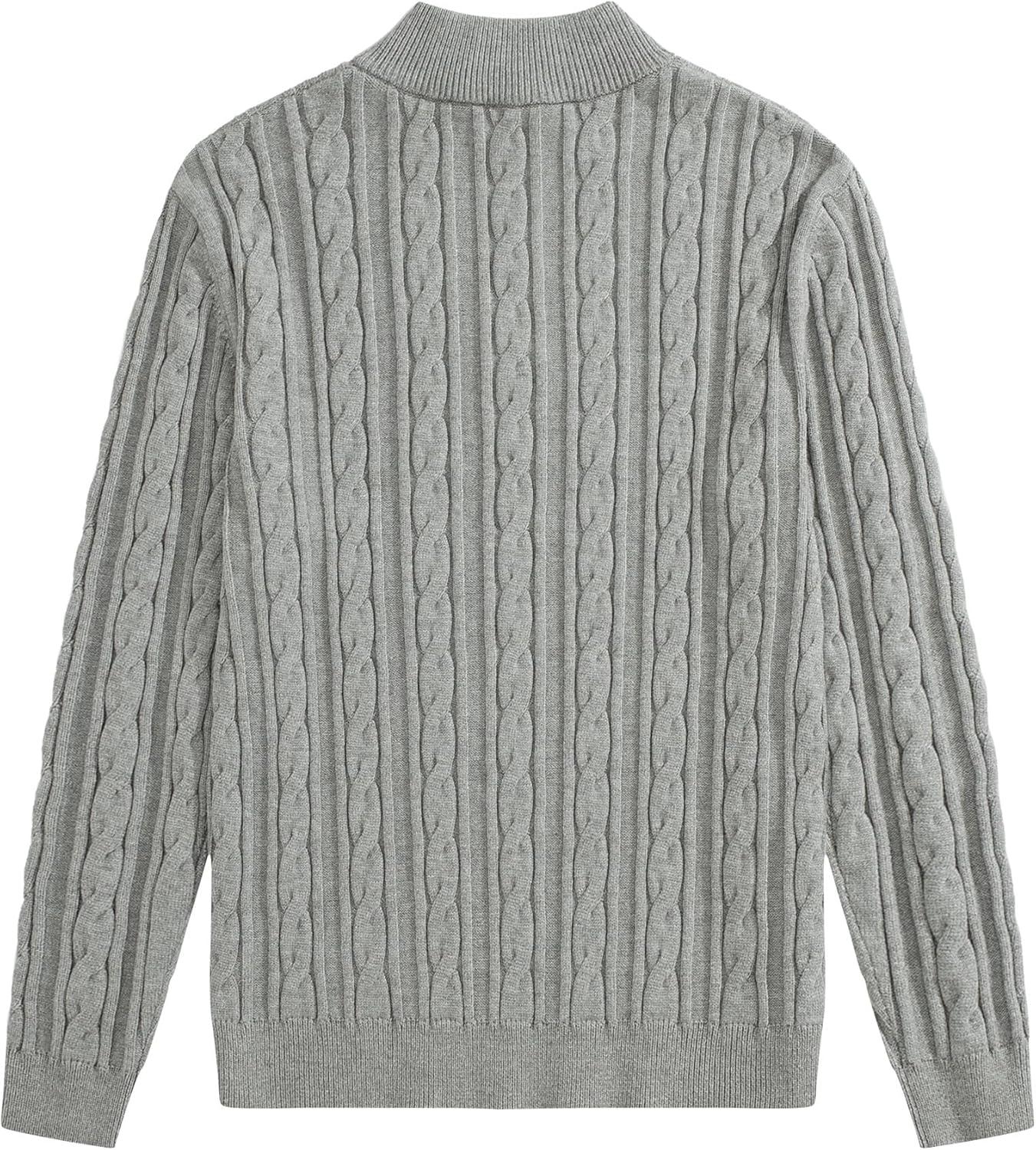 imageJMIERR Mens Quarter Zip Pullover Sweater Cable Knit Casual Stand Collar Texture Knitted SweatersGrey