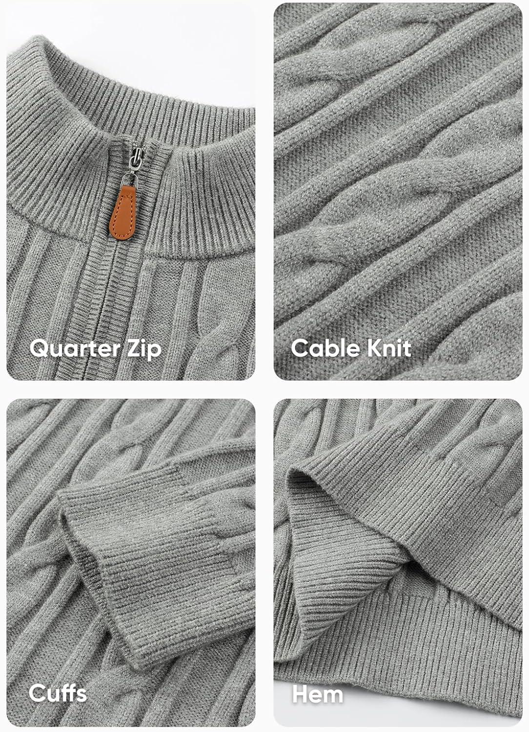 imageJMIERR Mens Quarter Zip Pullover Sweater Cable Knit Casual Stand Collar Texture Knitted SweatersGrey