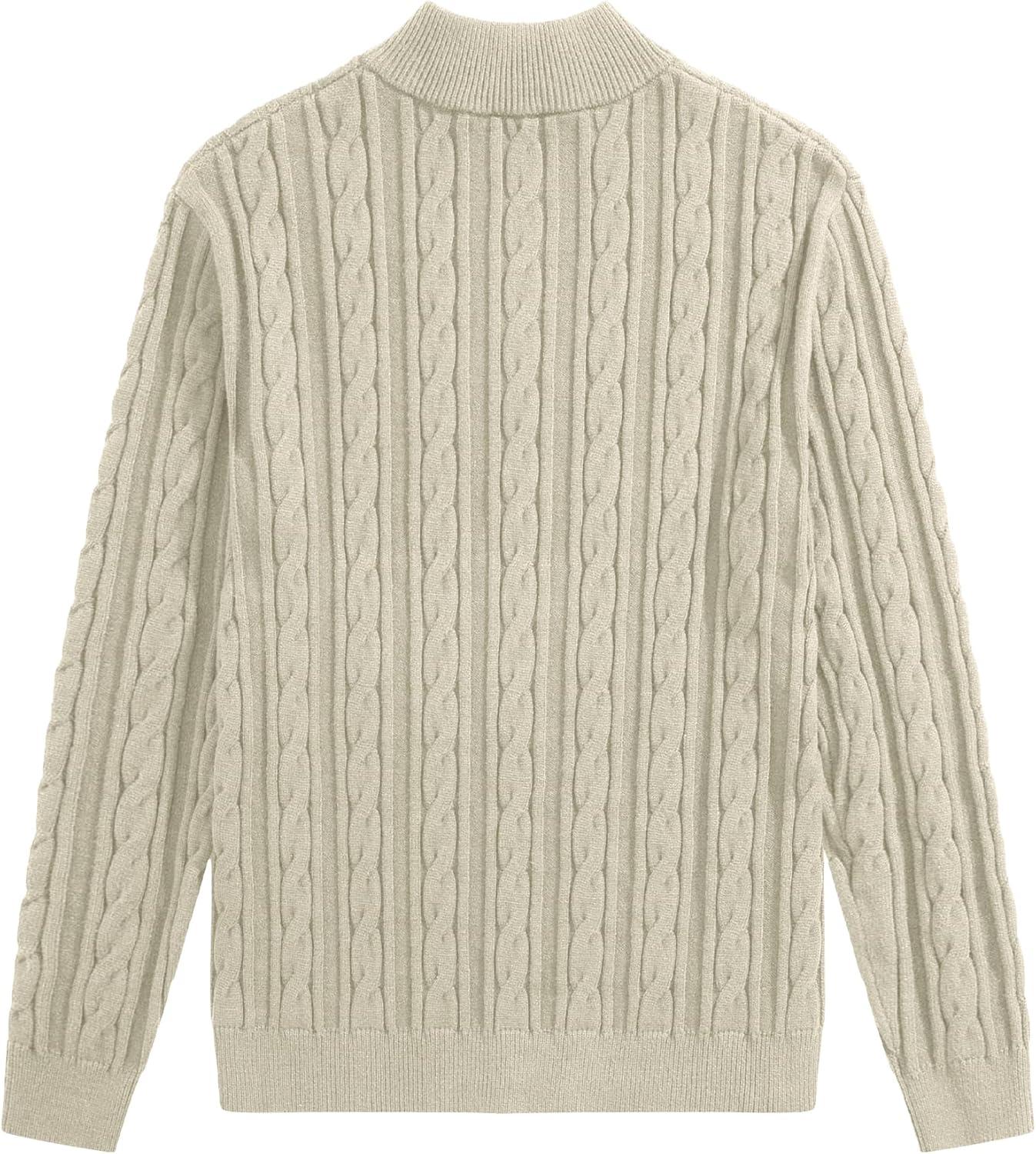 imageJMIERR Mens Quarter Zip Pullover Sweater Cable Knit Casual Stand Collar Texture Knitted SweatersLight Beige
