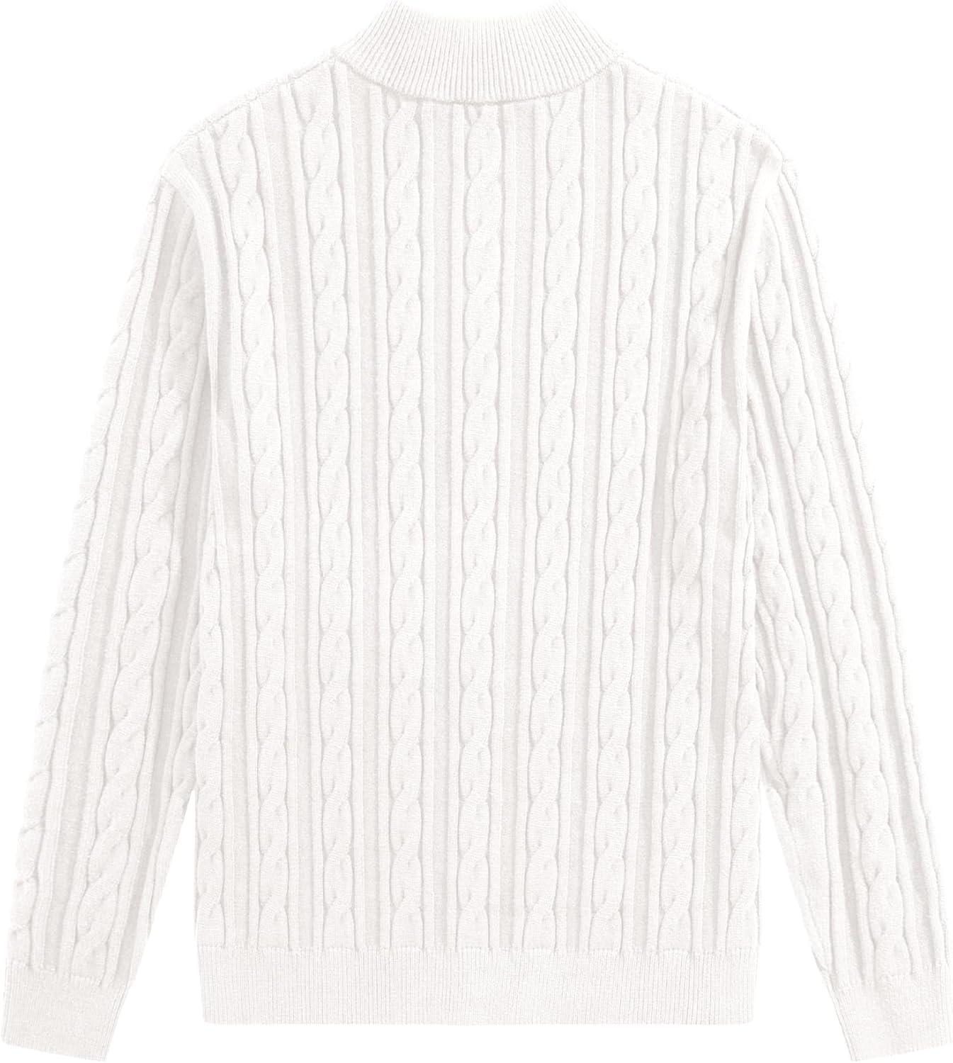 imageJMIERR Mens Quarter Zip Pullover Sweater Cable Knit Casual Stand Collar Texture Knitted SweatersWhite