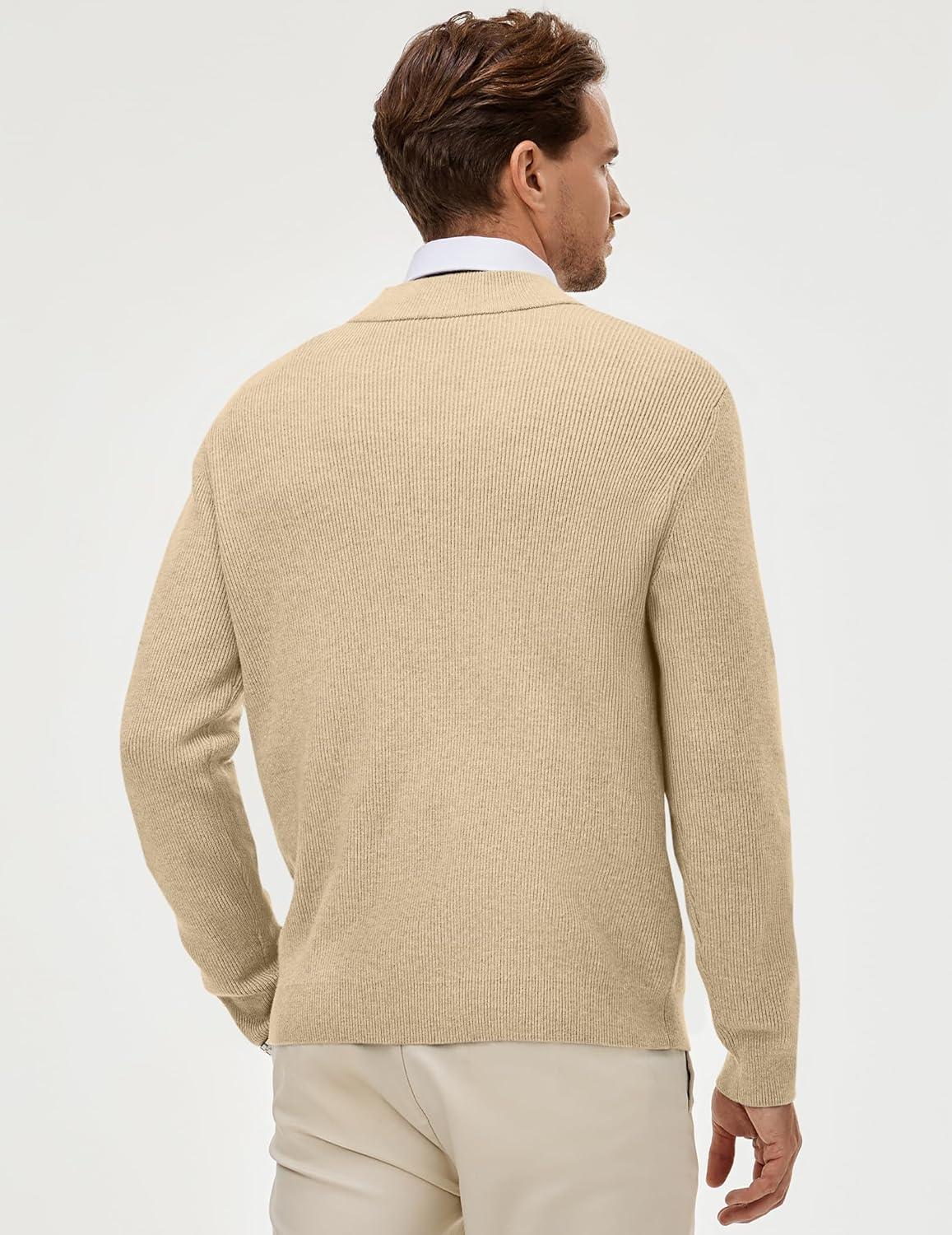 imageJMIERR Mens Quarter Zip Pullover Sweaters Casual Long Sleeve Fall Knit Texture SweaterBeige
