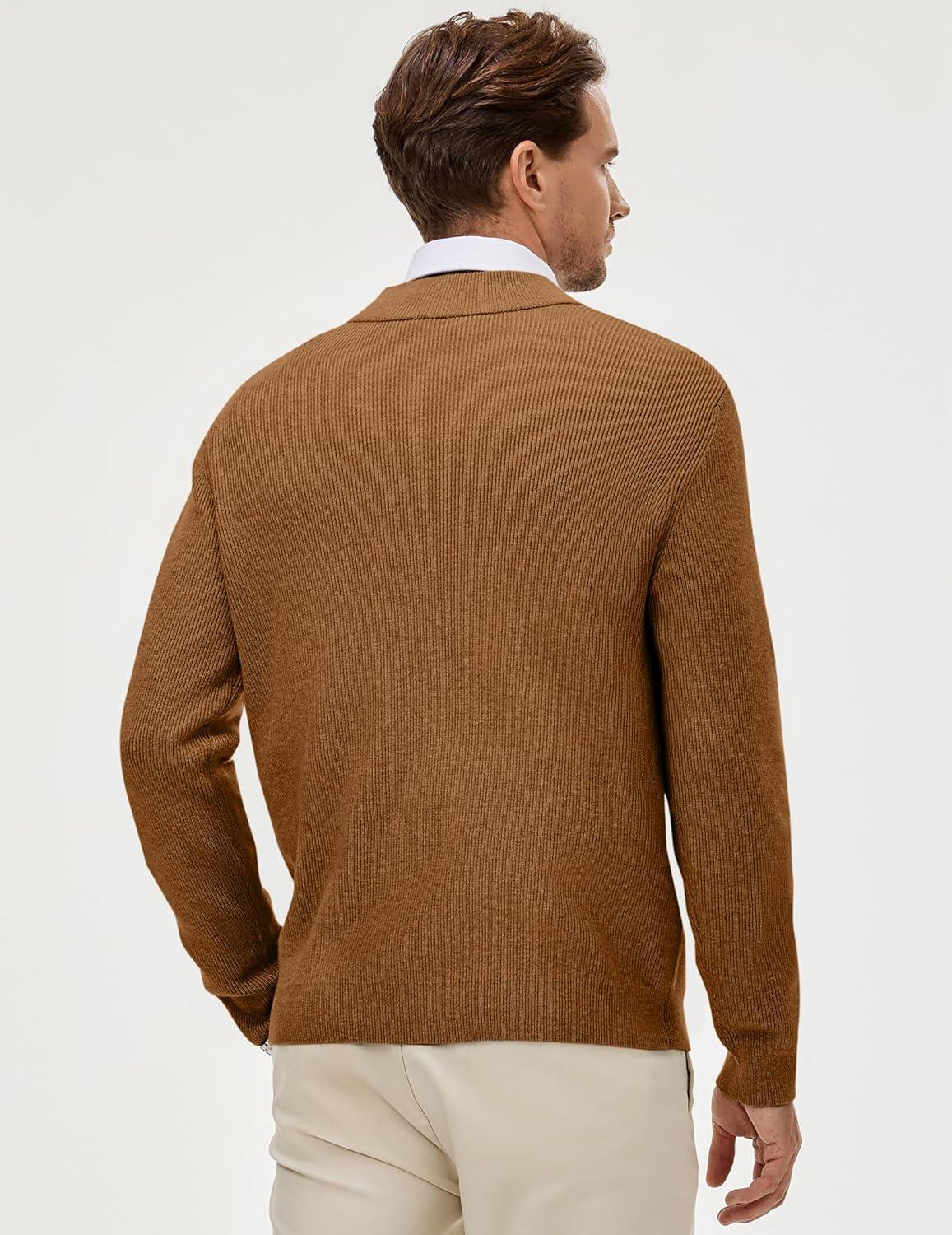 imageJMIERR Mens Quarter Zip Pullover Sweaters Casual Long Sleeve Fall Knit Texture SweaterBrown