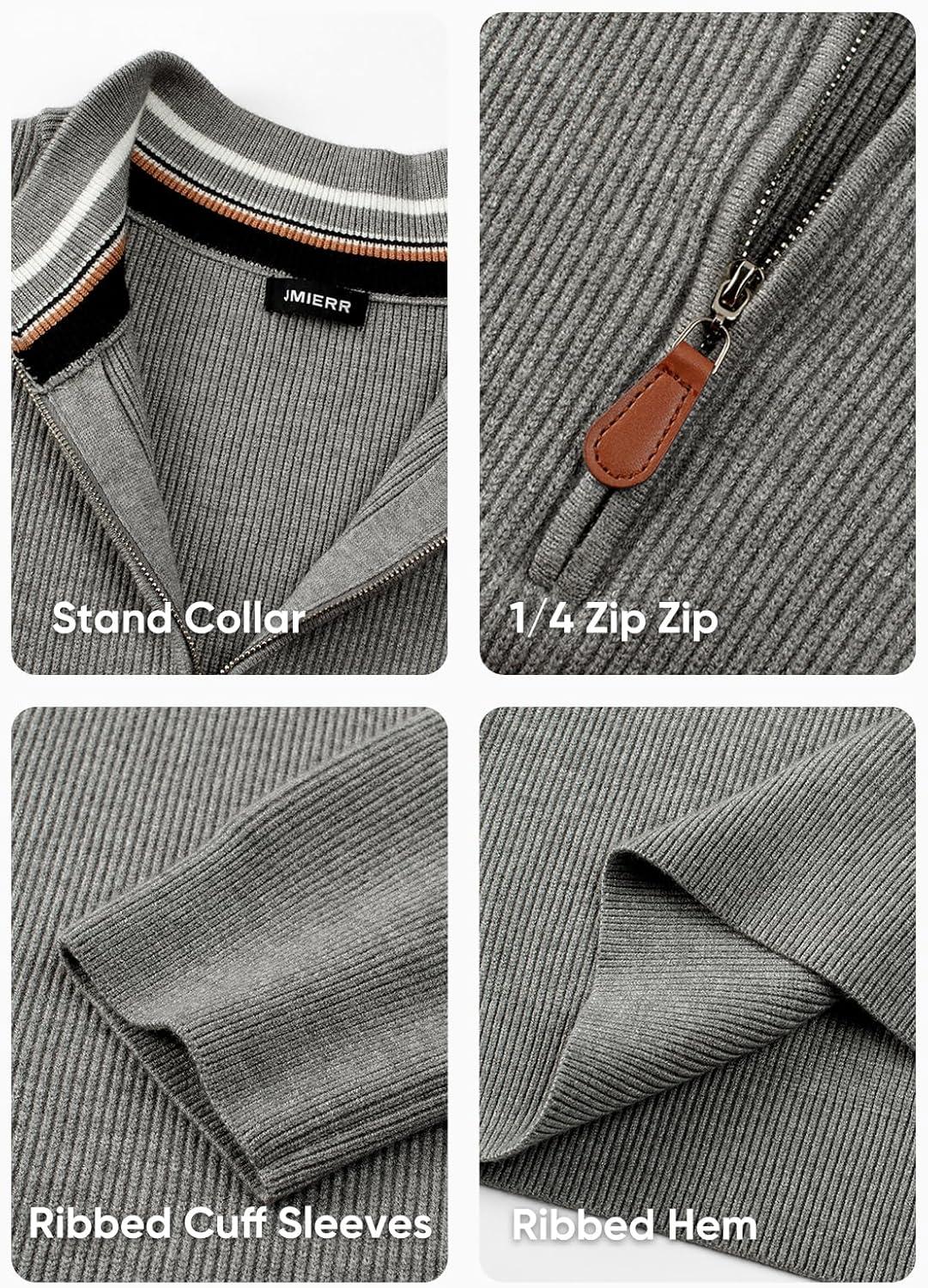 imageJMIERR Mens Quarter Zip Pullover Sweaters Casual Long Sleeve Fall Knit Texture SweaterGrey