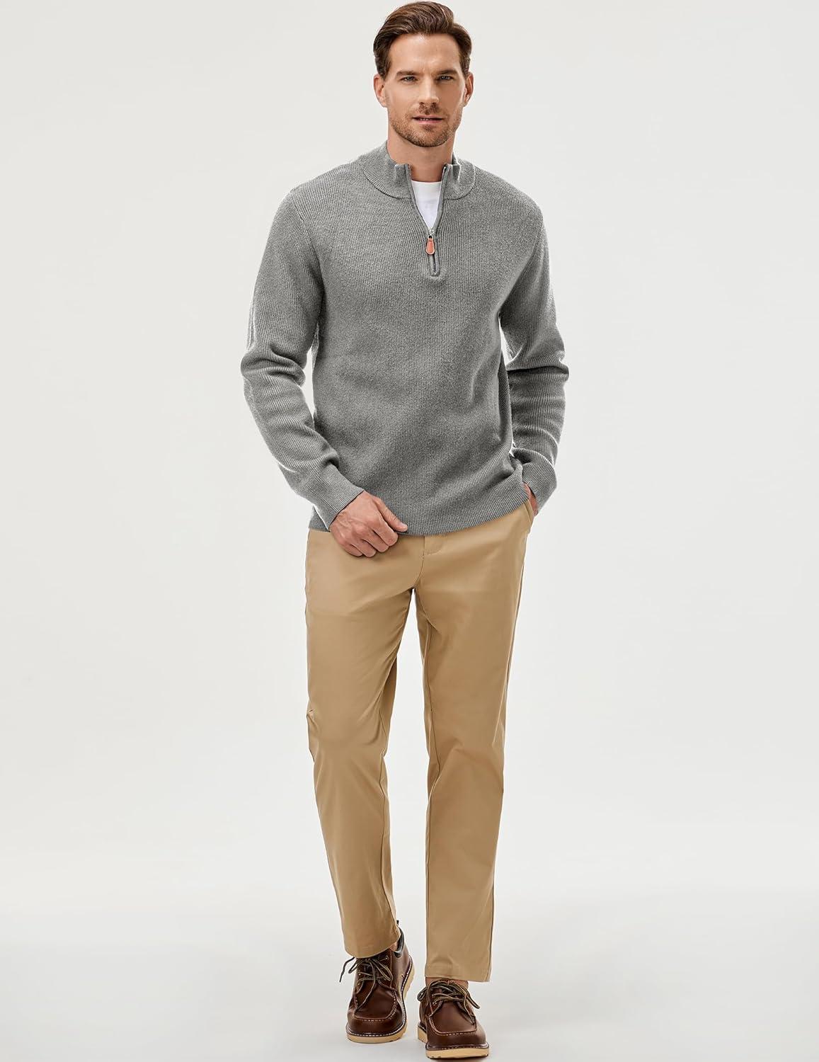 imageJMIERR Mens Quarter Zip Pullover Sweaters Casual Long Sleeve Fall Knit Texture SweaterGrey