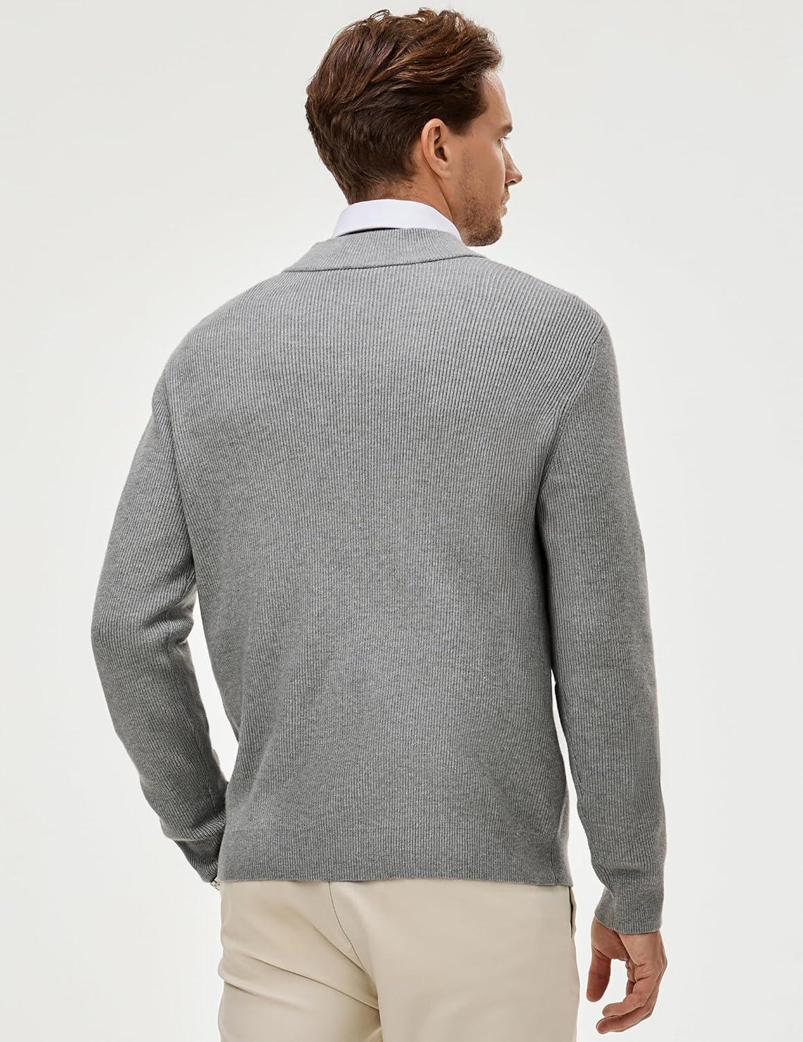 imageJMIERR Mens Quarter Zip Pullover Sweaters Casual Long Sleeve Fall Knit Texture SweaterGrey