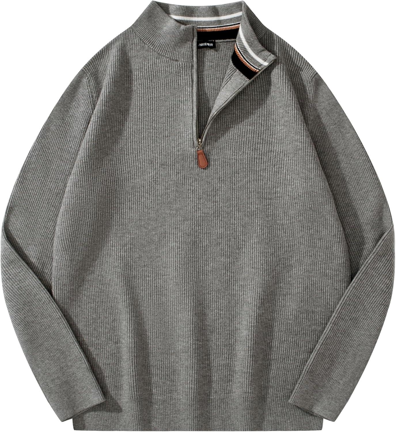 imageJMIERR Mens Quarter Zip Pullover Sweaters Casual Long Sleeve Fall Knit Texture SweaterGrey