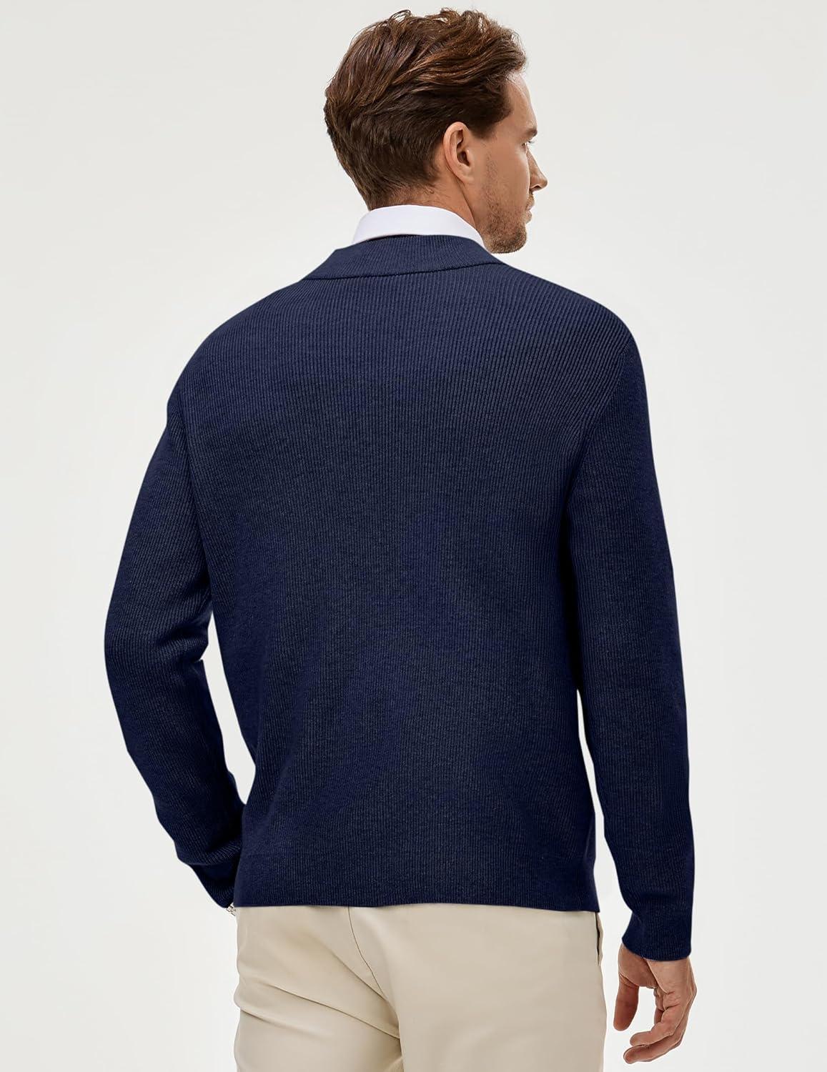 imageJMIERR Mens Quarter Zip Pullover Sweaters Casual Long Sleeve Fall Knit Texture SweaterNavy Blue