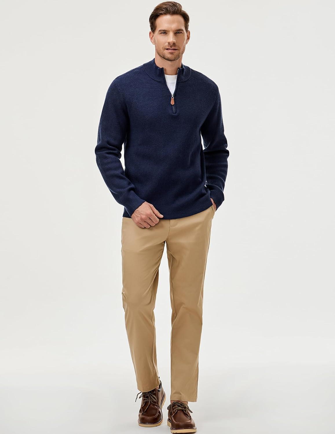 imageJMIERR Mens Quarter Zip Pullover Sweaters Casual Long Sleeve Fall Knit Texture SweaterNavy Blue