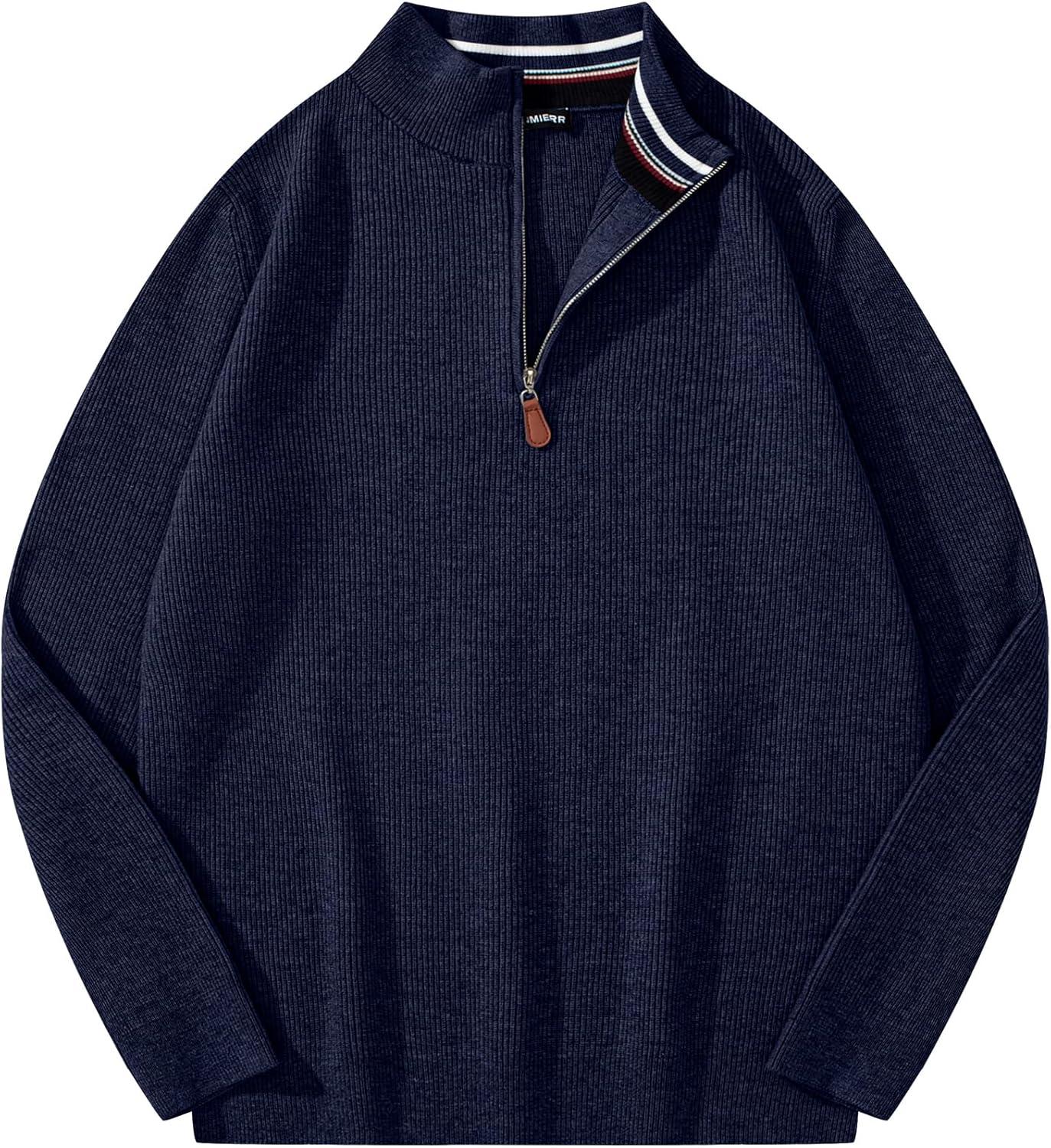imageJMIERR Mens Quarter Zip Pullover Sweaters Casual Long Sleeve Fall Knit Texture SweaterNavy Blue
