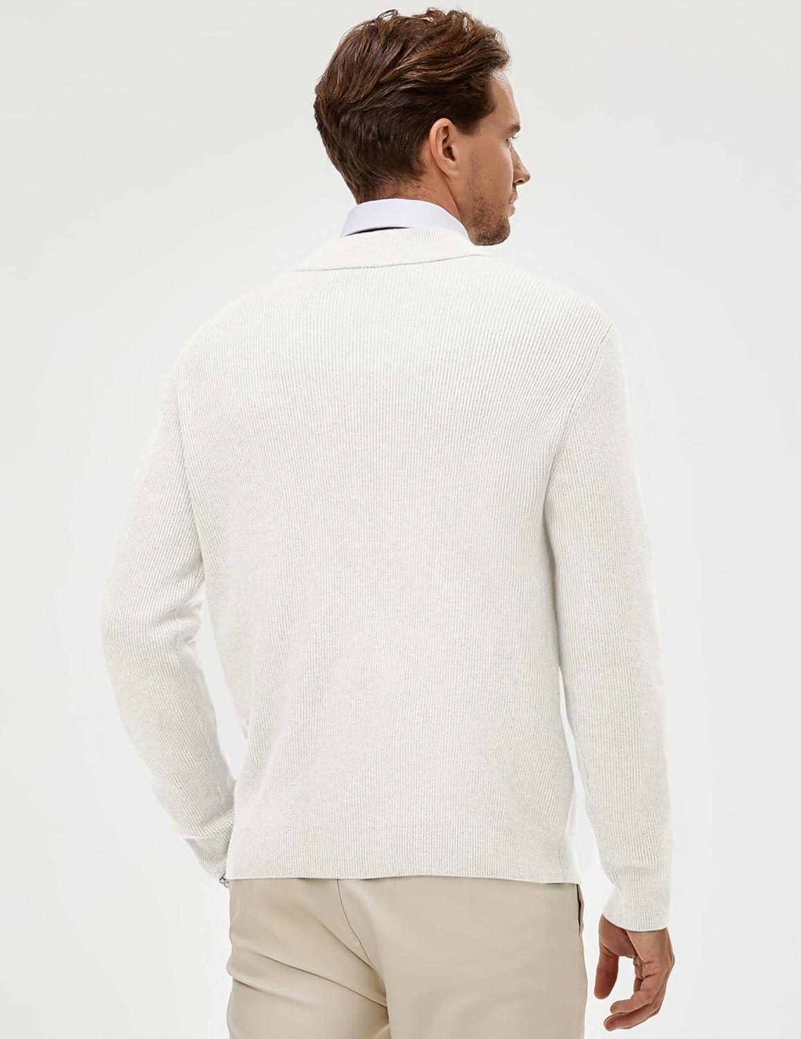 imageJMIERR Mens Quarter Zip Pullover Sweaters Casual Long Sleeve Fall Knit Texture SweaterWhite