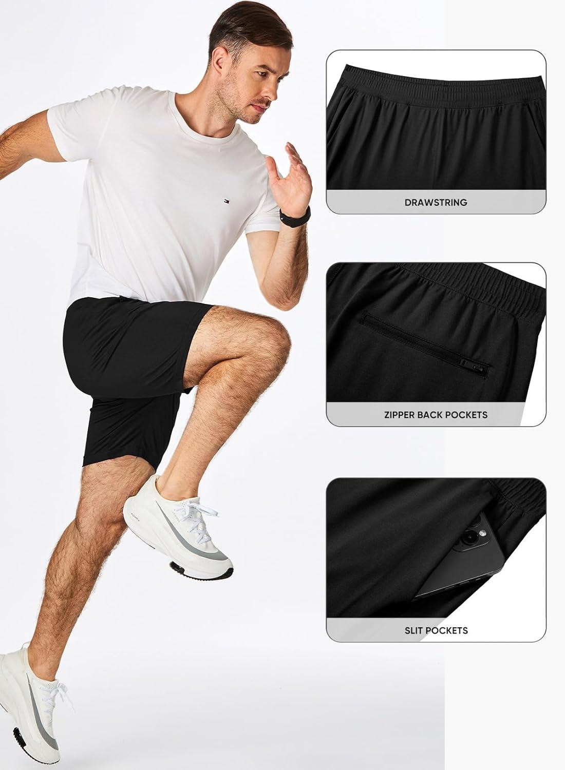 imageJMIERR Mens Running Shorts 7 Inch Lightweight Quick Dry Workout Summer Athletic Gym Shorts with Zipper PocketBlack