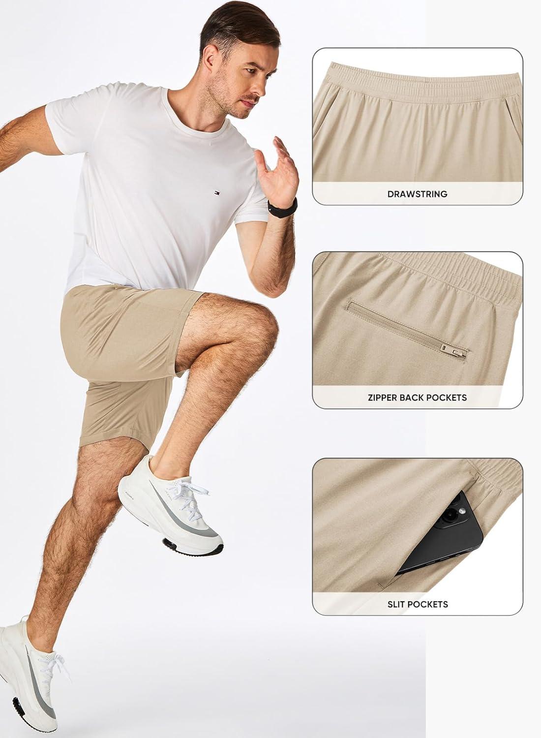 imageJMIERR Mens Running Shorts 7 Inch Lightweight Quick Dry Workout Summer Athletic Gym Shorts with Zipper PocketLight Khaki