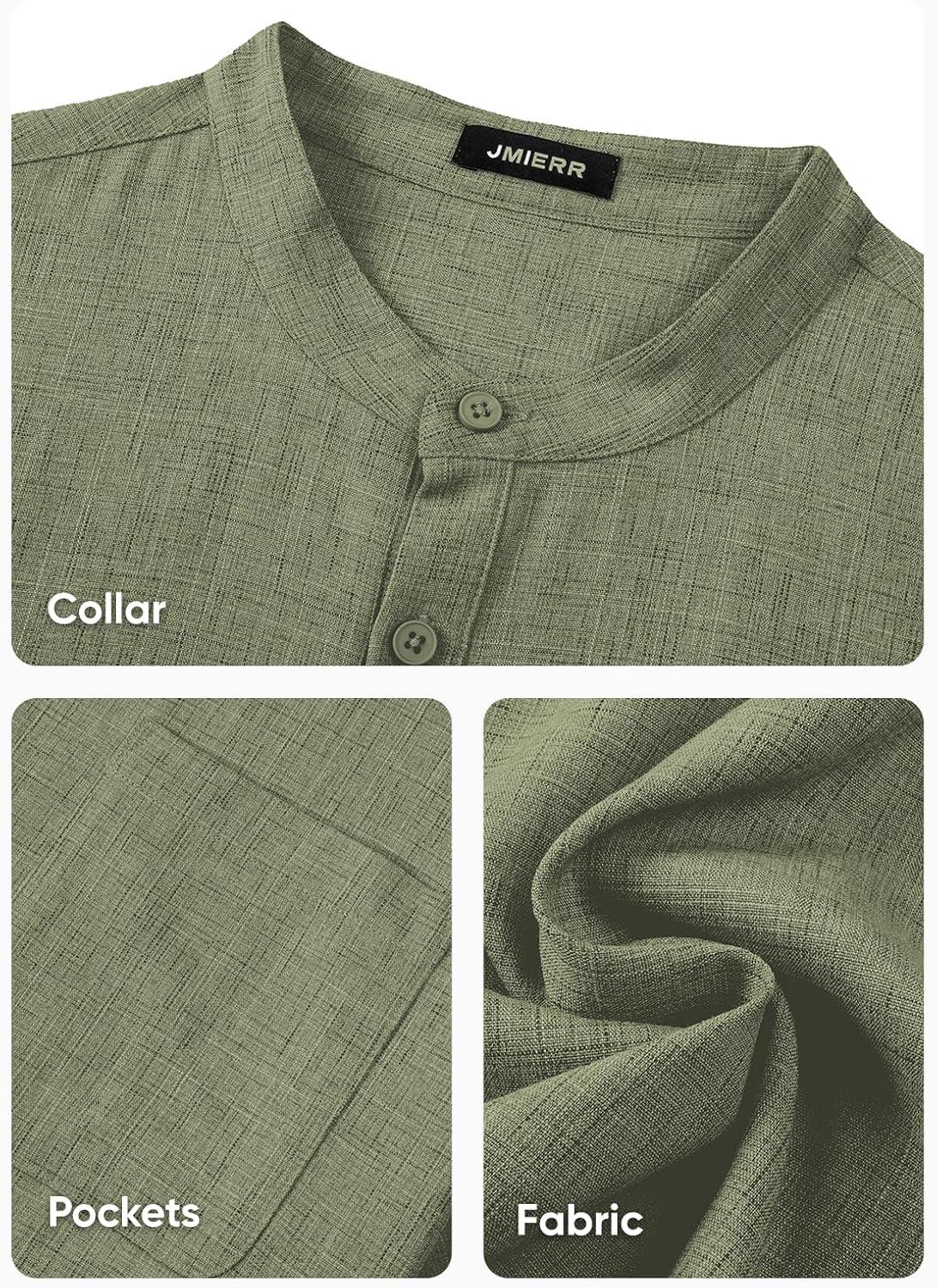 imageJMIERR Mens Short Sleeve Linen Henley Shirts Casual Button Down Shirt Summer Beach Wear with PocketFour Leaf Clover