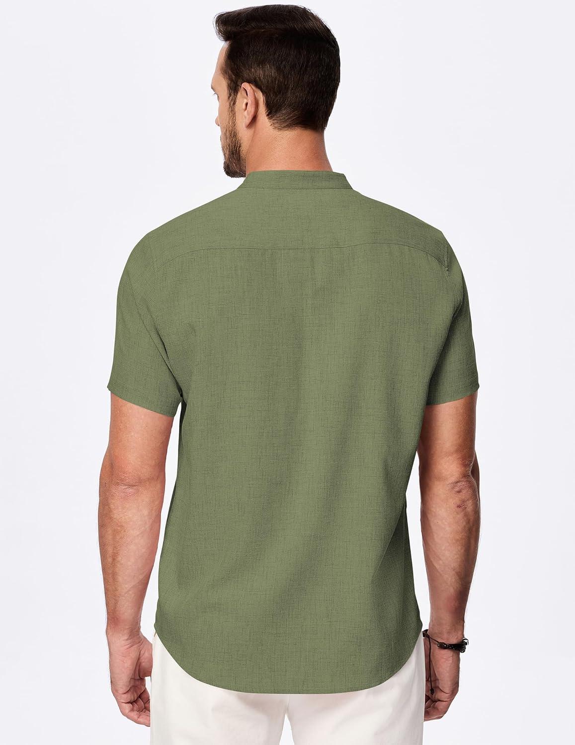 imageJMIERR Mens Short Sleeve Linen Henley Shirts Casual Button Down Shirt Summer Beach Wear with PocketFour Leaf Clover