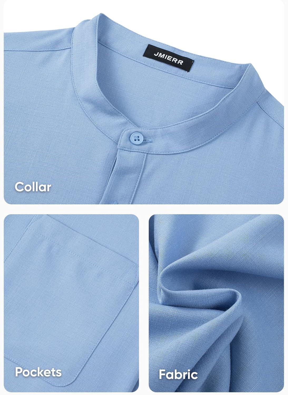 imageJMIERR Mens Short Sleeve Linen Henley Shirts Casual Button Down Shirt Summer Beach Wear with PocketSky Blue