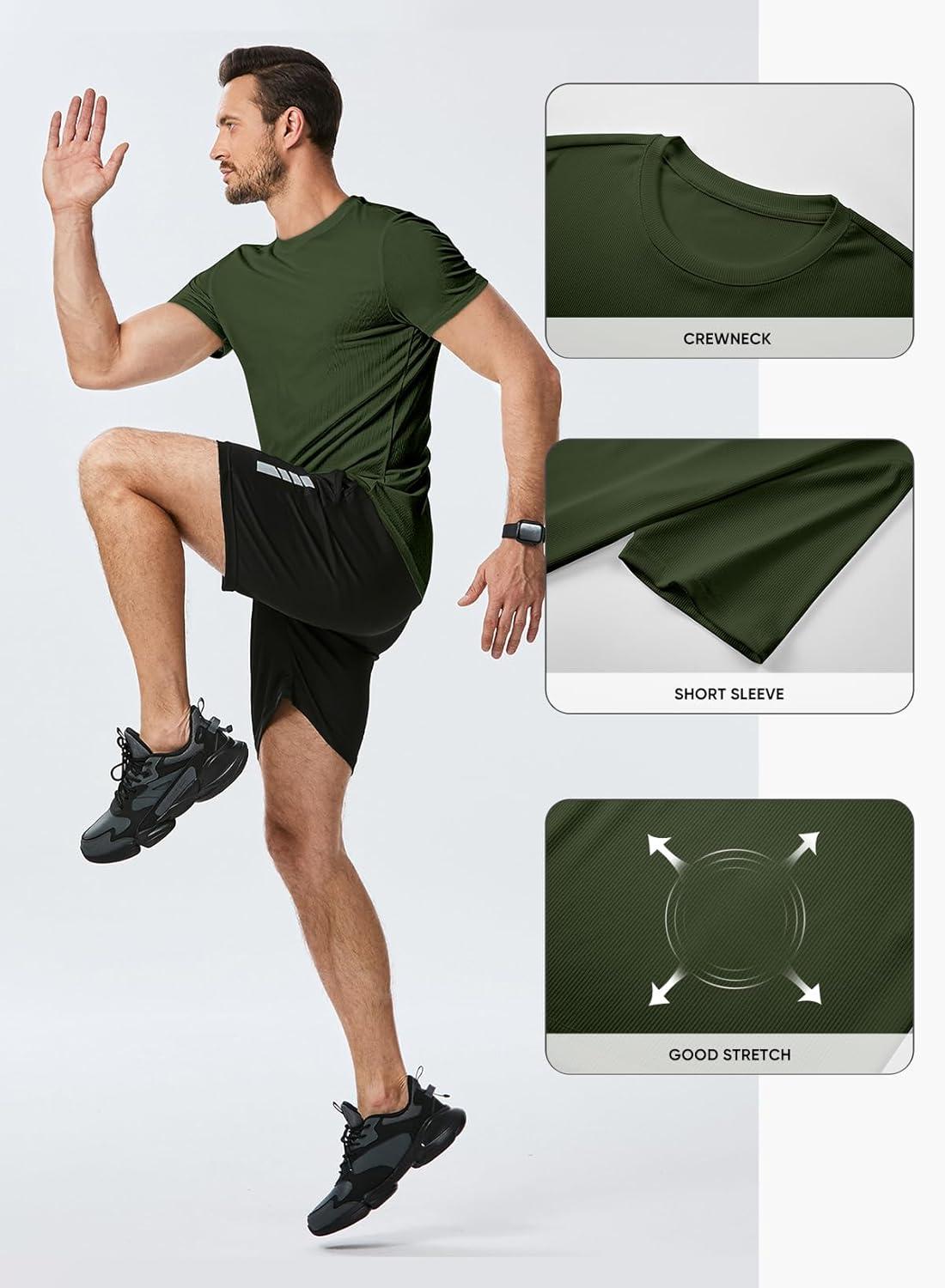 imageJMIERR Mens Short Sleeve T Shirt Summer Muscle Slim Fitted Crewneck Longline Tees Shirts for Gym WorkoutE Green