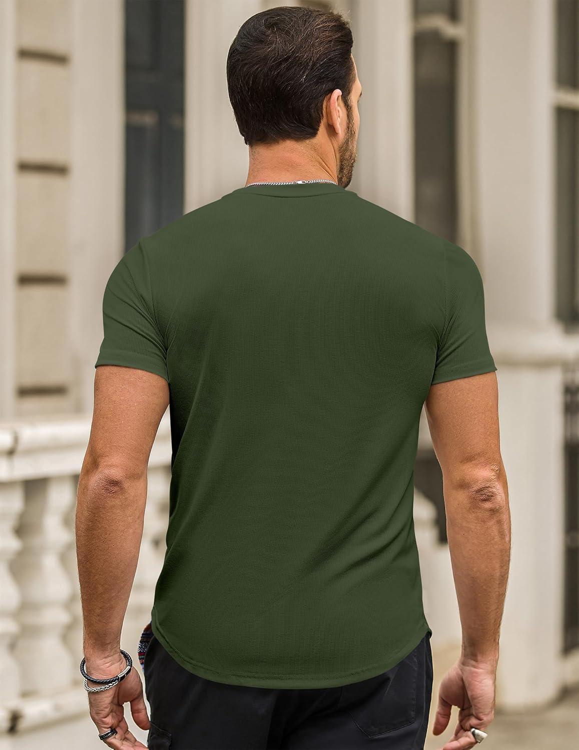 imageJMIERR Mens Short Sleeve T Shirt Summer Muscle Slim Fitted Crewneck Longline Tees Shirts for Gym WorkoutE Green