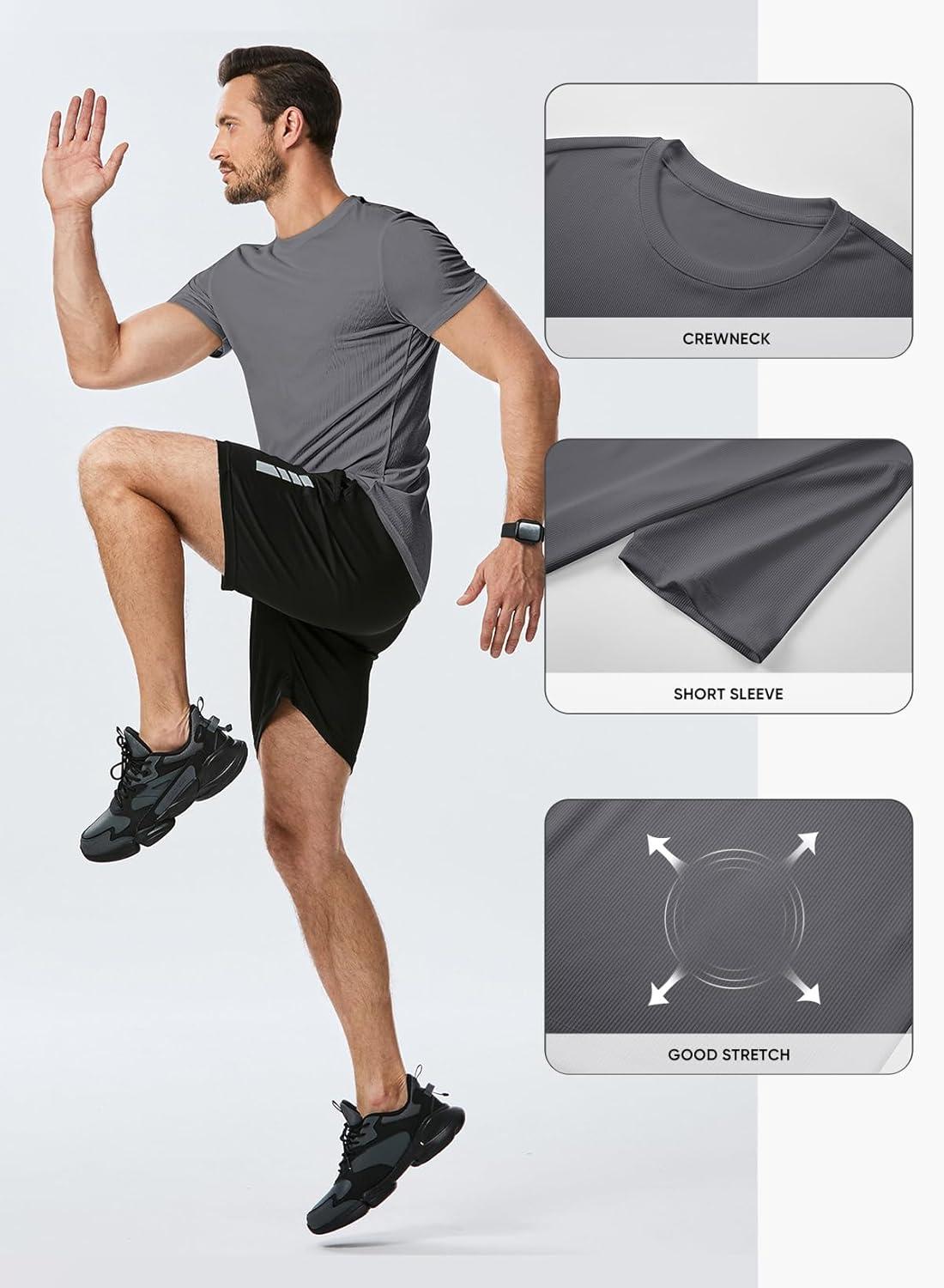 imageJMIERR Mens Short Sleeve T Shirt Summer Muscle Slim Fitted Crewneck Longline Tees Shirts for Gym WorkoutF Grey