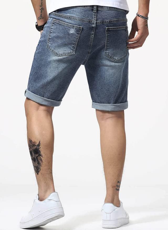 imageJMIERR Mens Shorts Casual Denim Stretch Slim Fit Washed Distressed Rolled Ripped Jean Shorts for MenA Blue