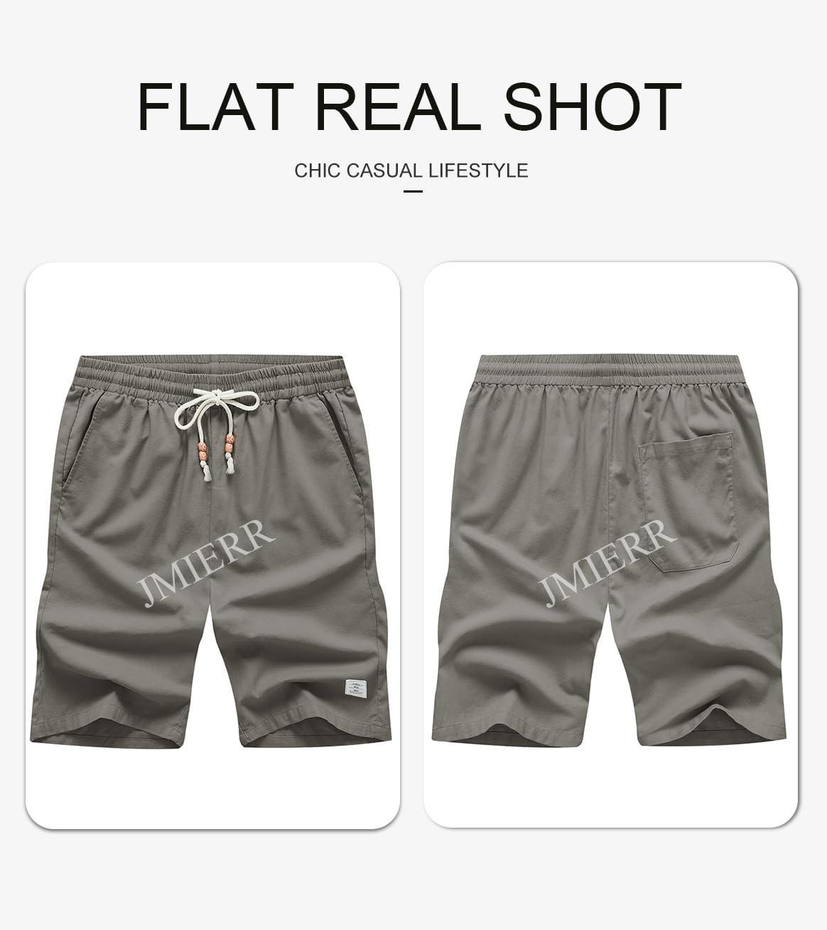 imageJMIERR Mens Shorts Linen Cotton 7quot Casual Elastic Waist Drawstring Lightweight Summer Beach Shorts with PocketsGrey