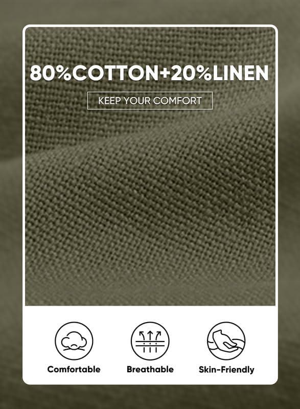 imageJMIERR Mens Shorts Linen Cotton 7quot Casual Elastic Waist Drawstring Lightweight Summer Beach Shorts with PocketsLaurel Green