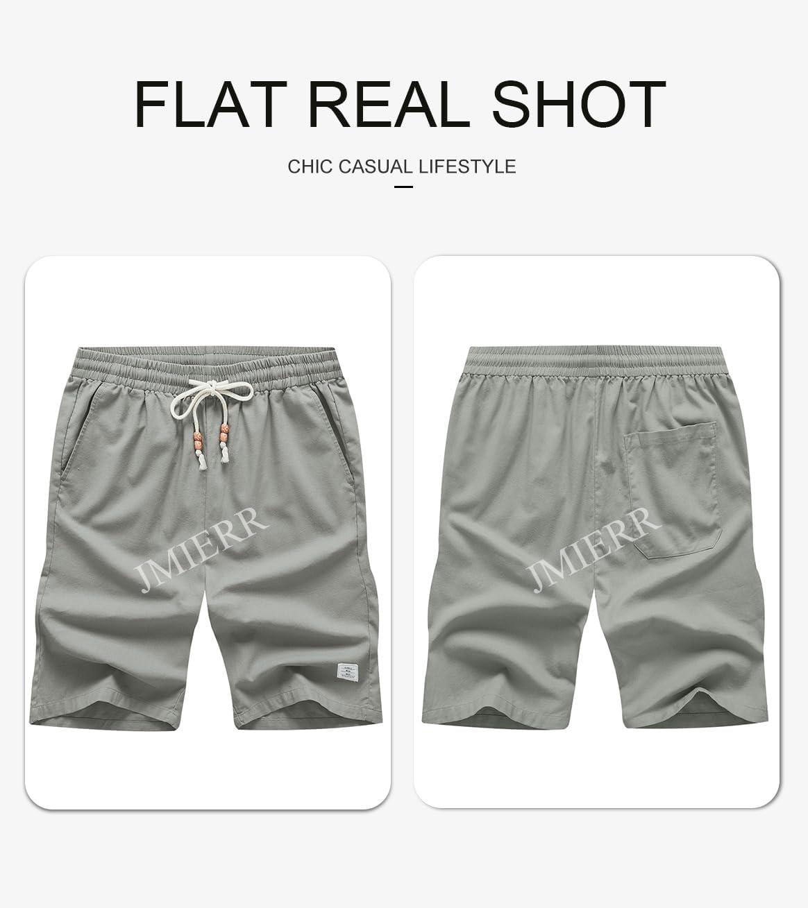 imageJMIERR Mens Shorts Linen Cotton 7quot Casual Elastic Waist Drawstring Lightweight Summer Beach Shorts with PocketsLight Grey Medium