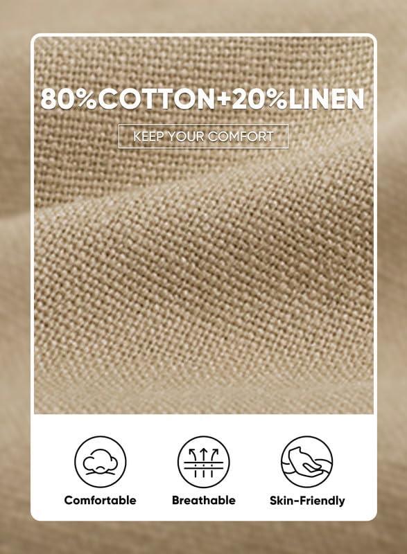 imageJMIERR Mens Shorts Linen Cotton 7quot Casual Elastic Waist Drawstring Lightweight Summer Beach Shorts with PocketsParchment