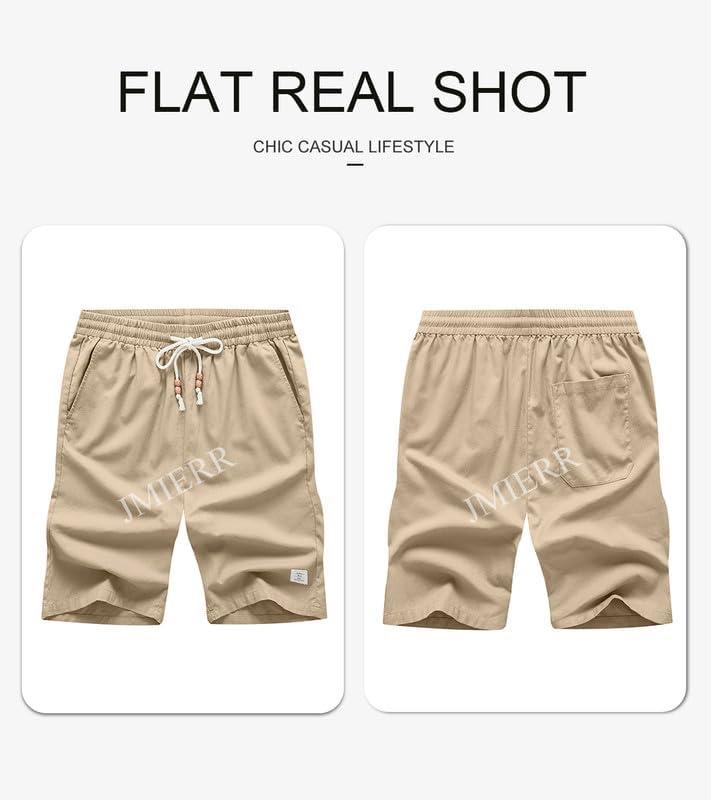imageJMIERR Mens Shorts Linen Cotton 7quot Casual Elastic Waist Drawstring Lightweight Summer Beach Shorts with PocketsParchment