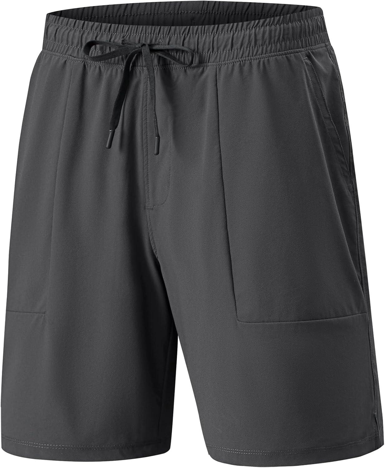 imageJMIERR Mens Shorts Running Athletic Shorts Waterproof Quick Dry 7quot Gym Workout Breathable ShortsA Dark Grey