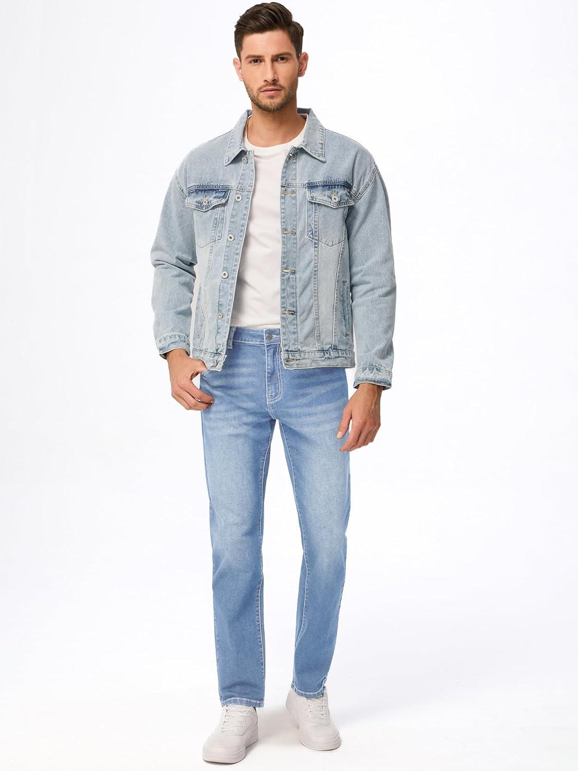 imageJMIERR Mens Stretch Jeans Regular Fit Straight Leg Casual Denim PantsBeau Blue