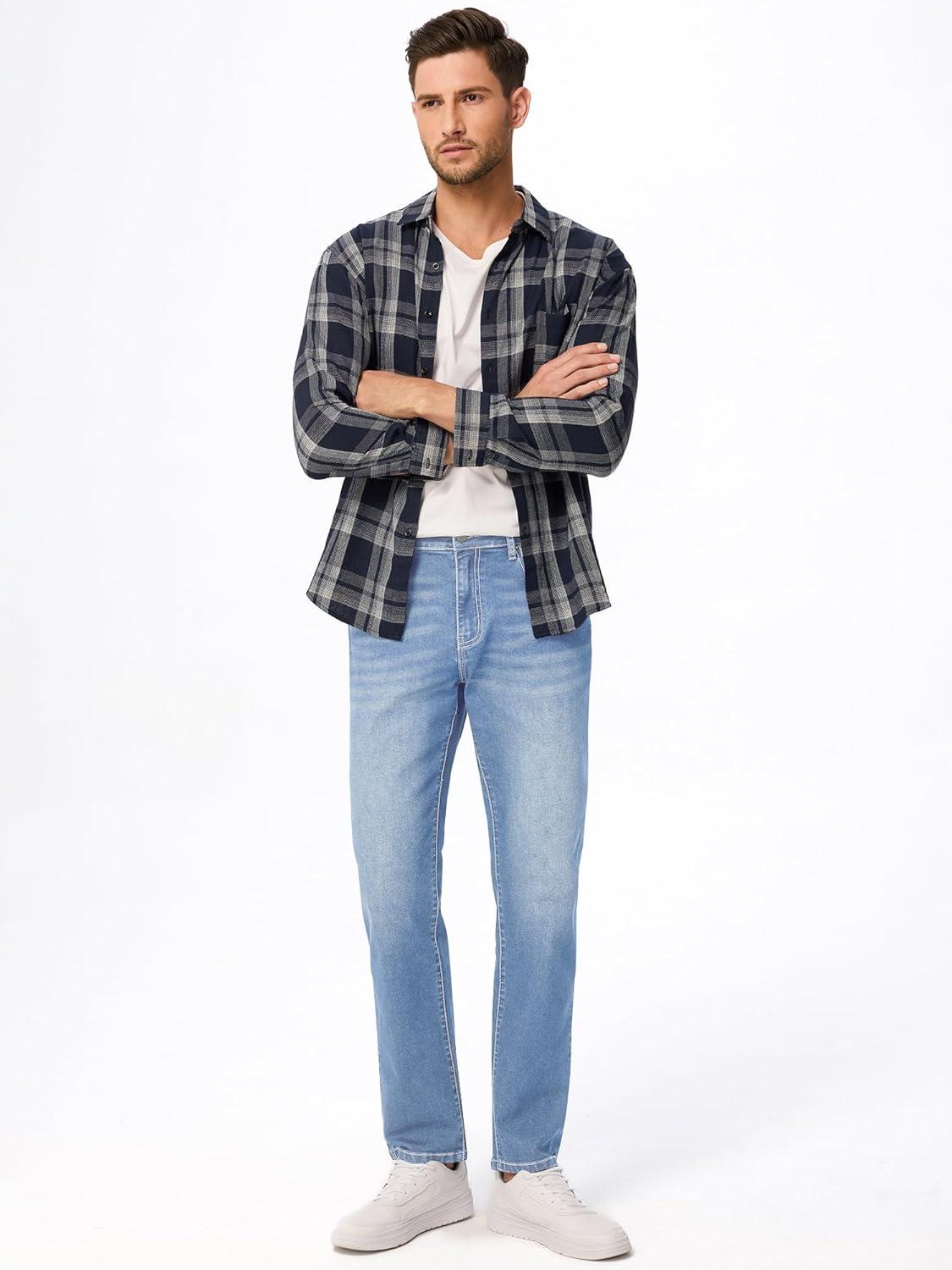 imageJMIERR Mens Stretch Jeans Regular Fit Straight Leg Casual Denim PantsBeau Blue