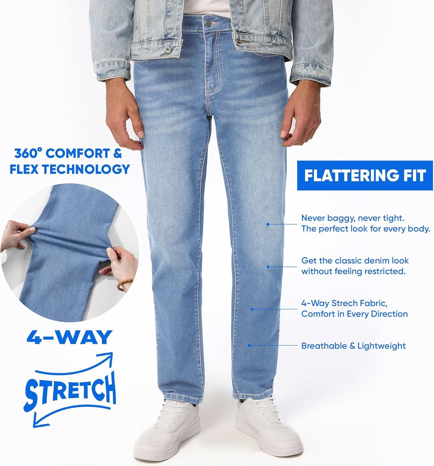 imageJMIERR Mens Stretch Jeans Regular Fit Straight Leg Casual Denim PantsBeau Blue