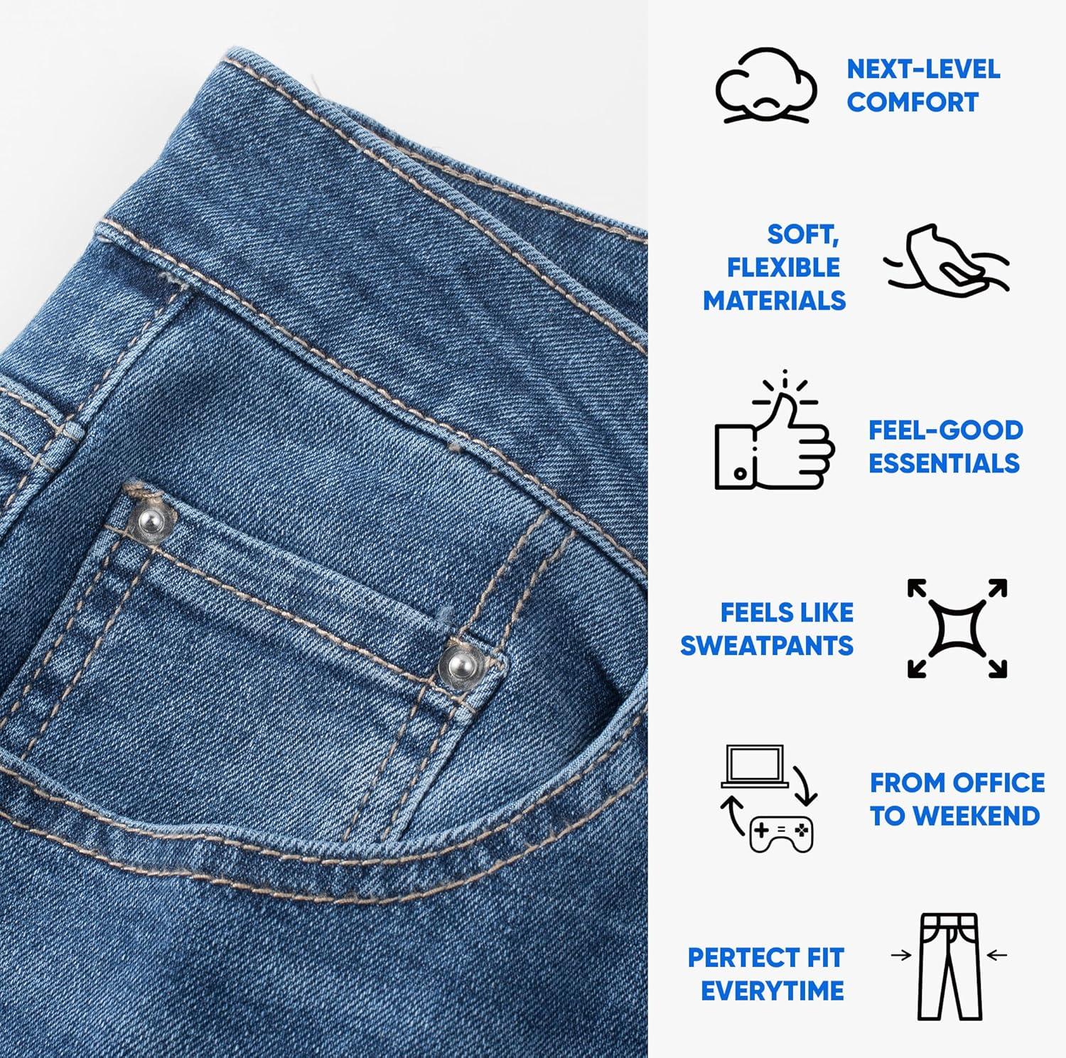 imageJMIERR Mens Stretch Jeans Regular Fit Straight Leg Casual Denim PantsBlue