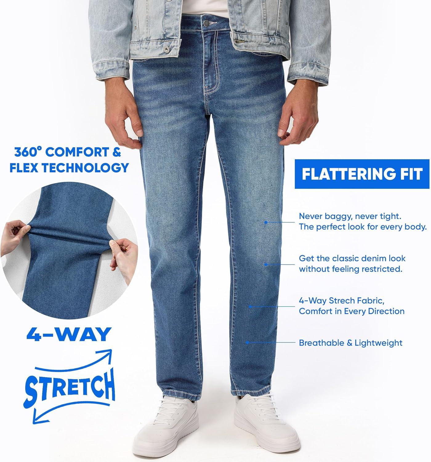 imageJMIERR Mens Stretch Jeans Regular Fit Straight Leg Casual Denim PantsBlue