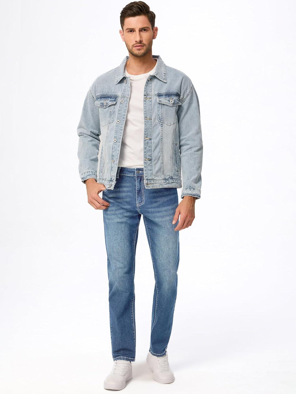 imageJMIERR Mens Stretch Jeans Regular Fit Straight Leg Casual Denim PantsBlue