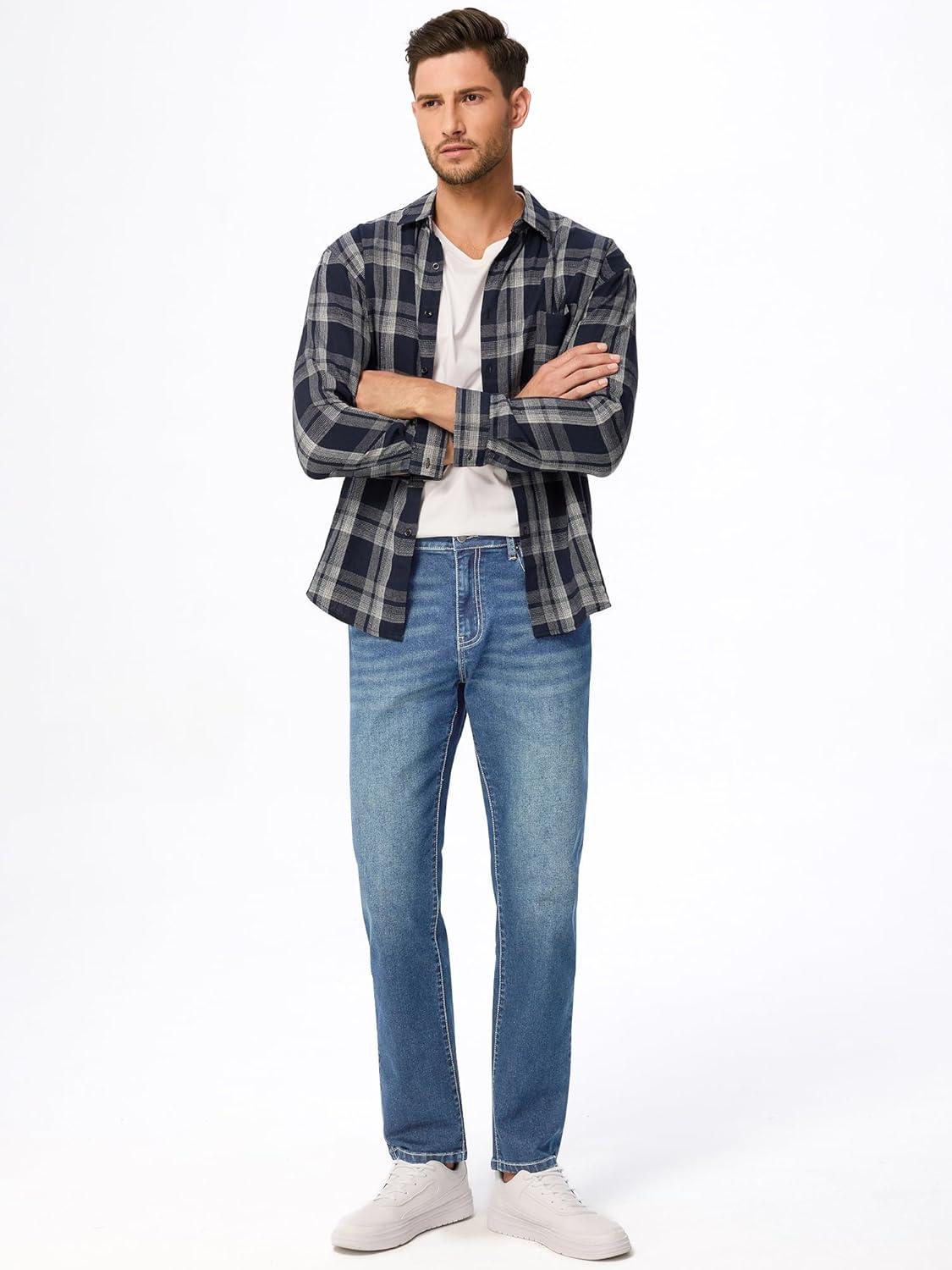 imageJMIERR Mens Stretch Jeans Regular Fit Straight Leg Casual Denim PantsBlue