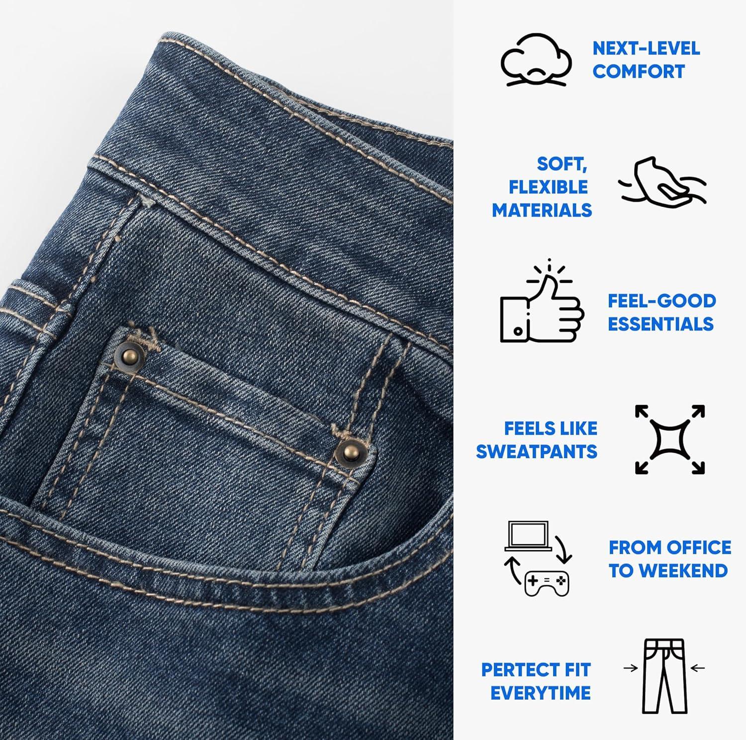 imageJMIERR Mens Stretch Jeans Regular Fit Straight Leg Casual Denim PantsNavy Blue