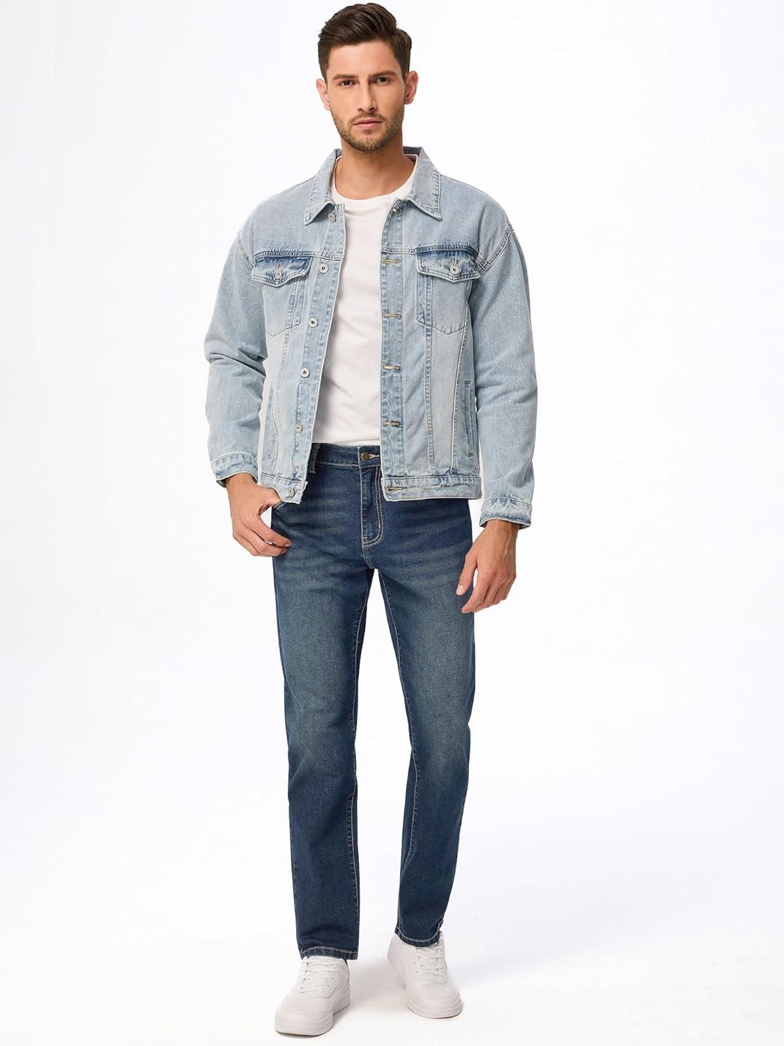 imageJMIERR Mens Stretch Jeans Regular Fit Straight Leg Casual Denim PantsNavy Blue