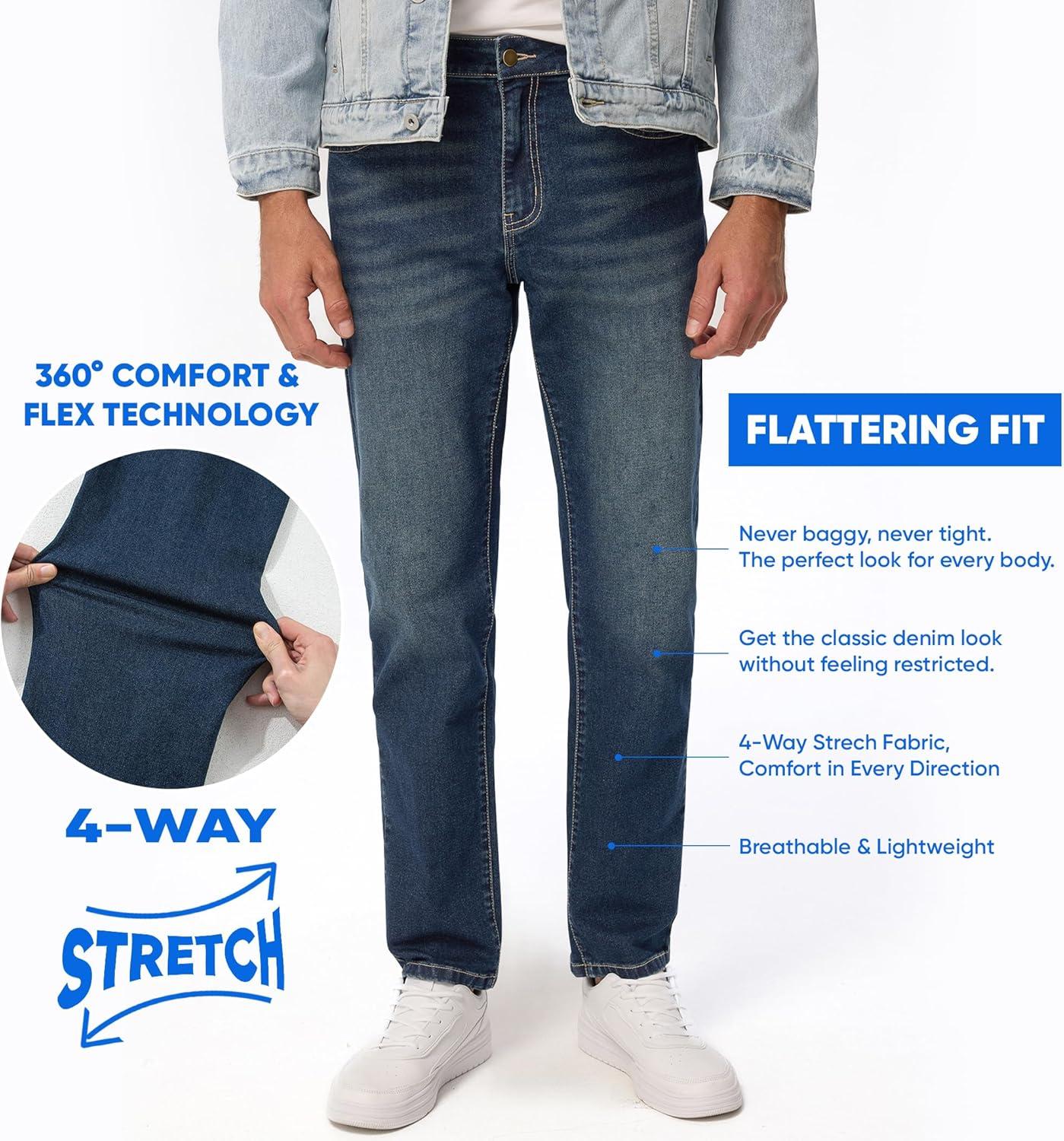 imageJMIERR Mens Stretch Jeans Regular Fit Straight Leg Casual Denim PantsNavy Blue