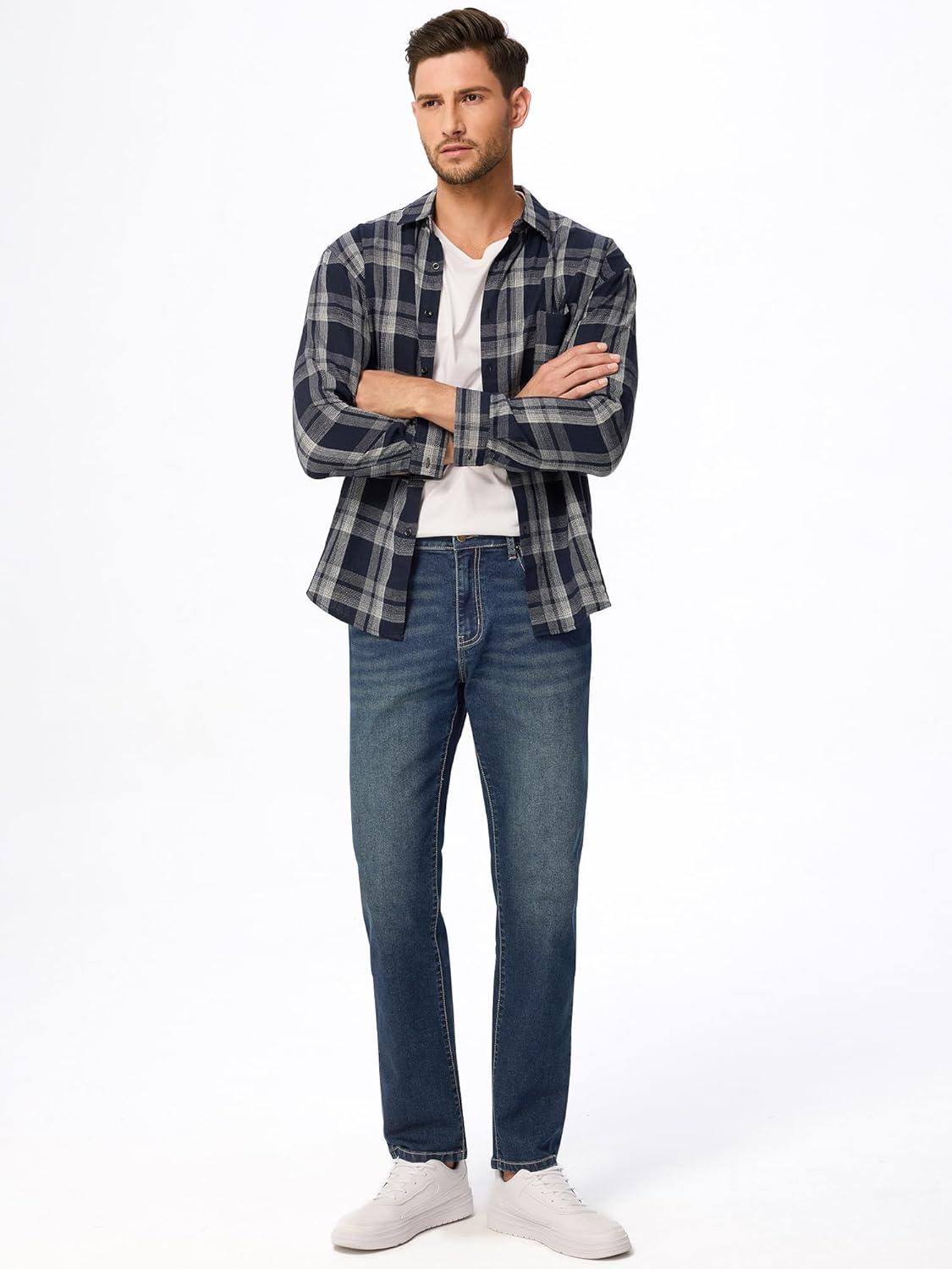 imageJMIERR Mens Stretch Jeans Regular Fit Straight Leg Casual Denim PantsNavy Blue