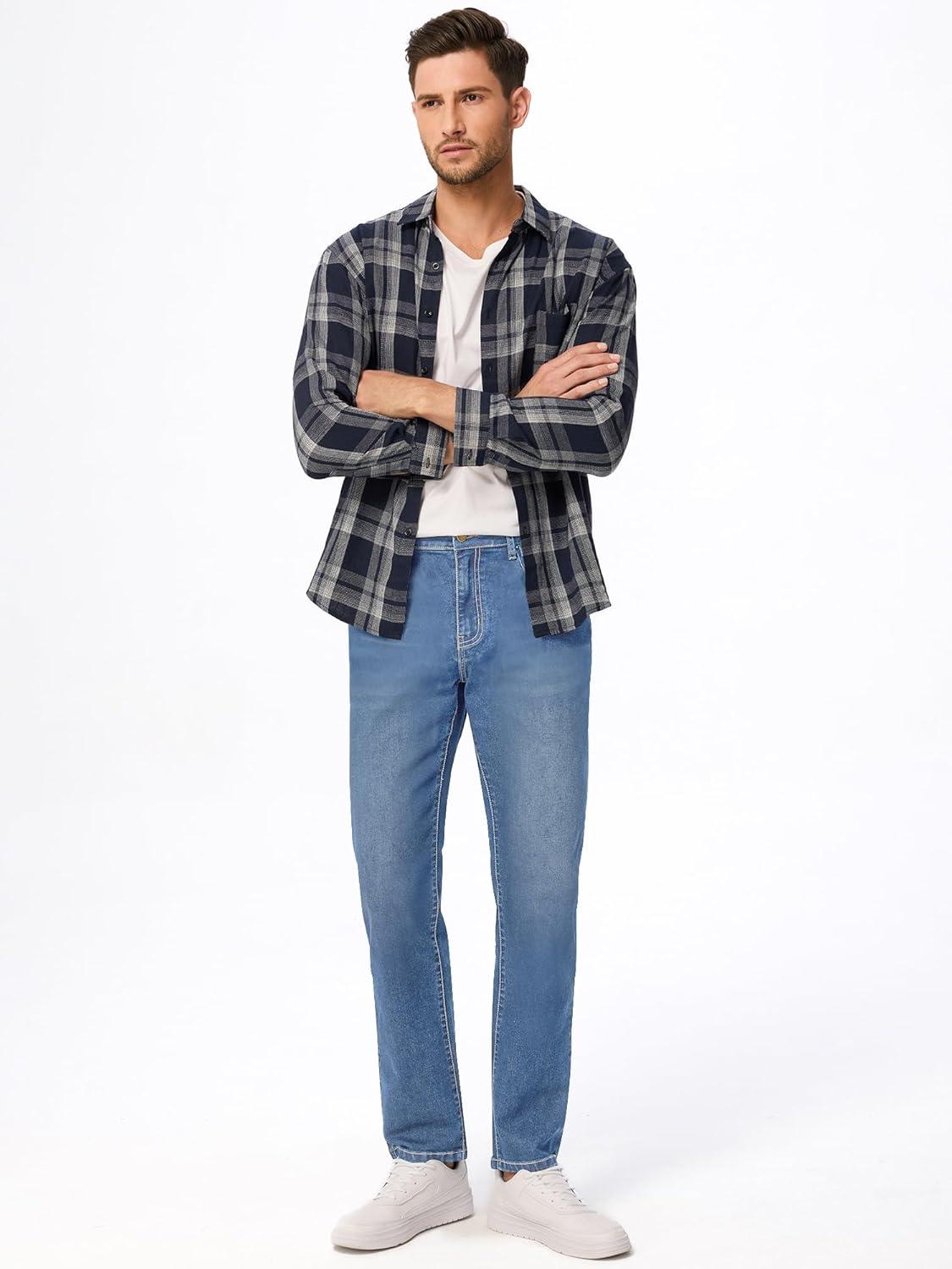 imageJMIERR Mens Stretch Jeans Regular Fit Straight Leg Casual Denim PantsSky Blue