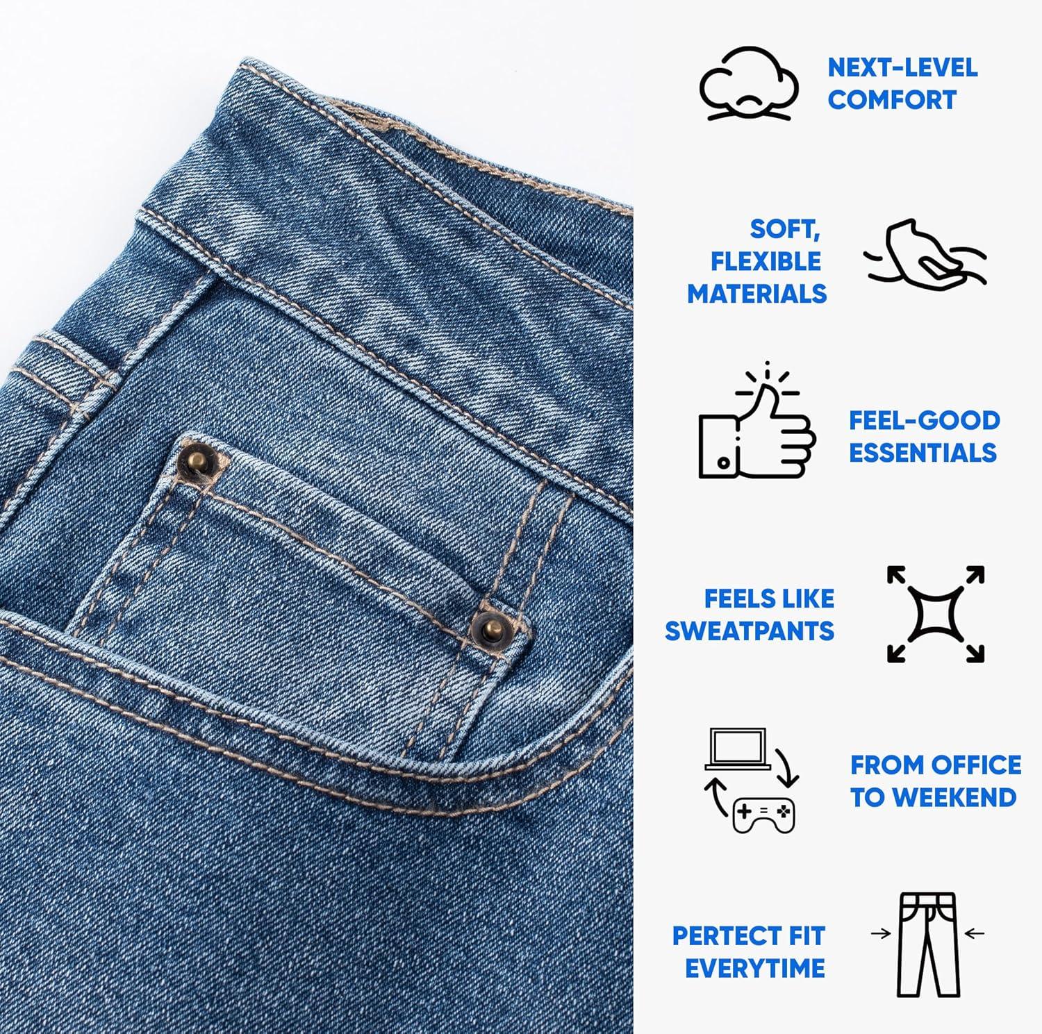 imageJMIERR Mens Stretch Jeans Regular Fit Straight Leg Casual Denim PantsSky Blue