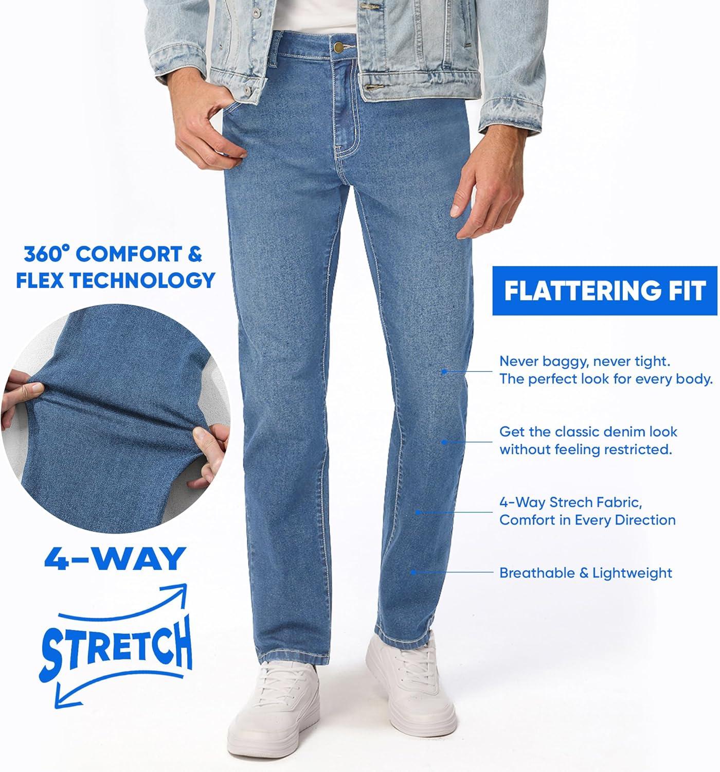 imageJMIERR Mens Stretch Jeans Regular Fit Straight Leg Casual Denim PantsSky Blue