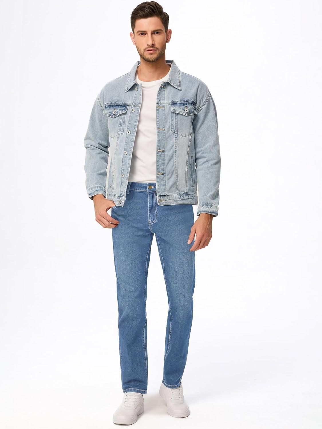 imageJMIERR Mens Stretch Jeans Regular Fit Straight Leg Casual Denim PantsSky Blue