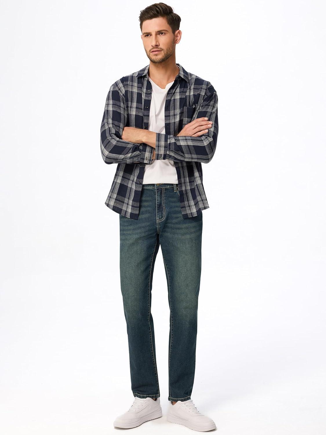 imageJMIERR Mens Stretch Jeans Regular Fit Straight Leg Casual Denim PantsSlate Blue