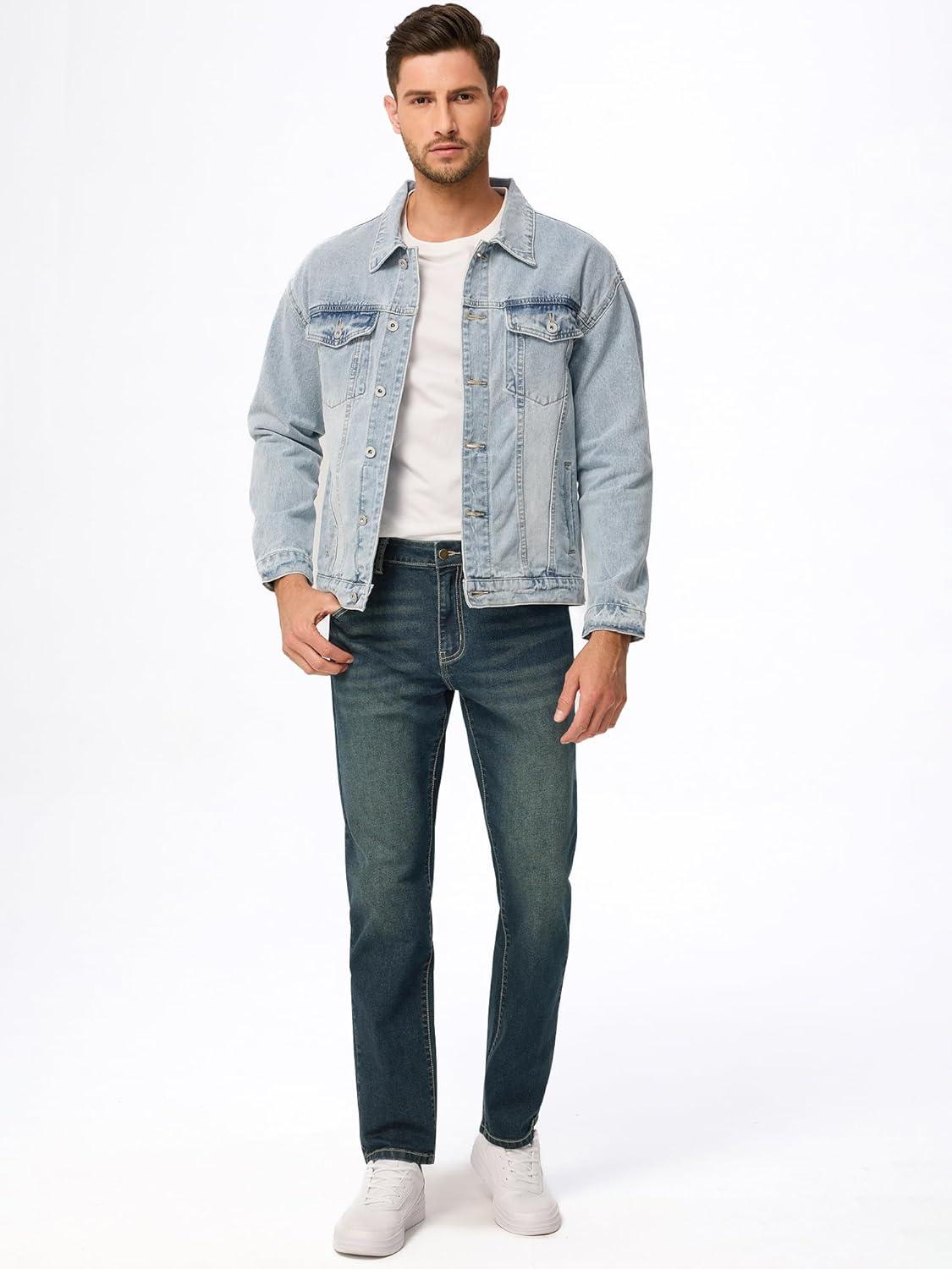 imageJMIERR Mens Stretch Jeans Regular Fit Straight Leg Casual Denim PantsSlate Blue