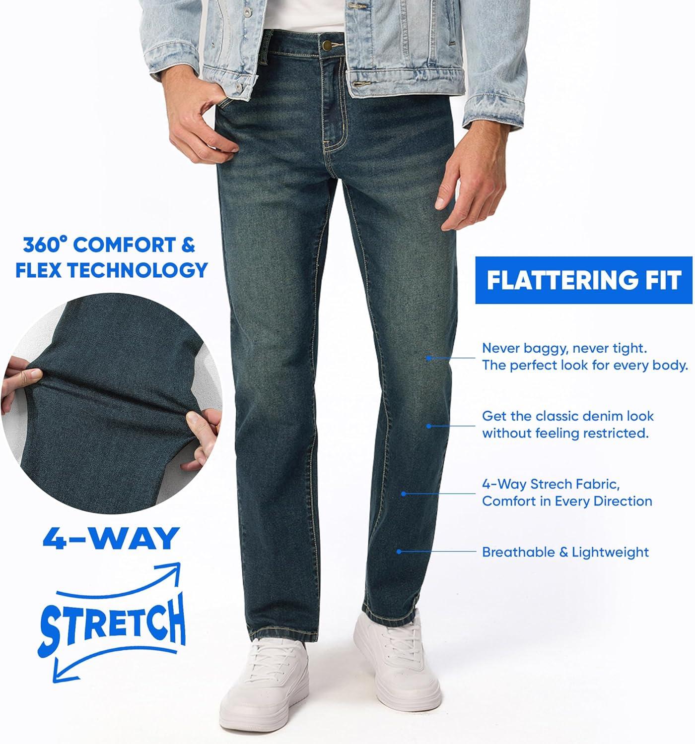 imageJMIERR Mens Stretch Jeans Regular Fit Straight Leg Casual Denim PantsSlate Blue