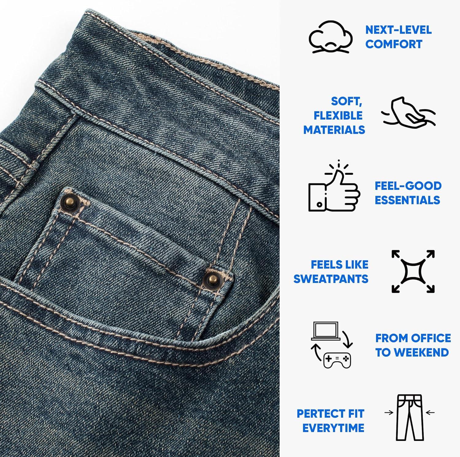 imageJMIERR Mens Stretch Jeans Regular Fit Straight Leg Casual Denim PantsSlate Blue