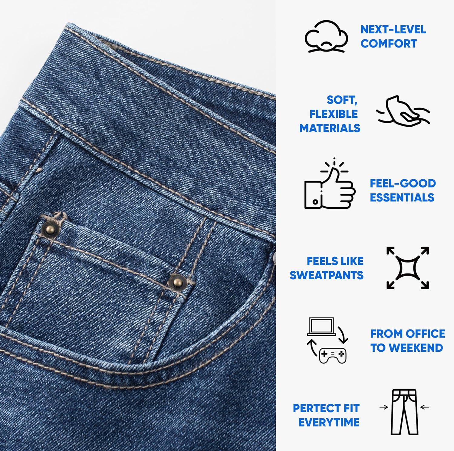 imageJMIERR Mens Stretch Jeans Regular Fit Straight Leg Casual Denim PantsTeal Blue