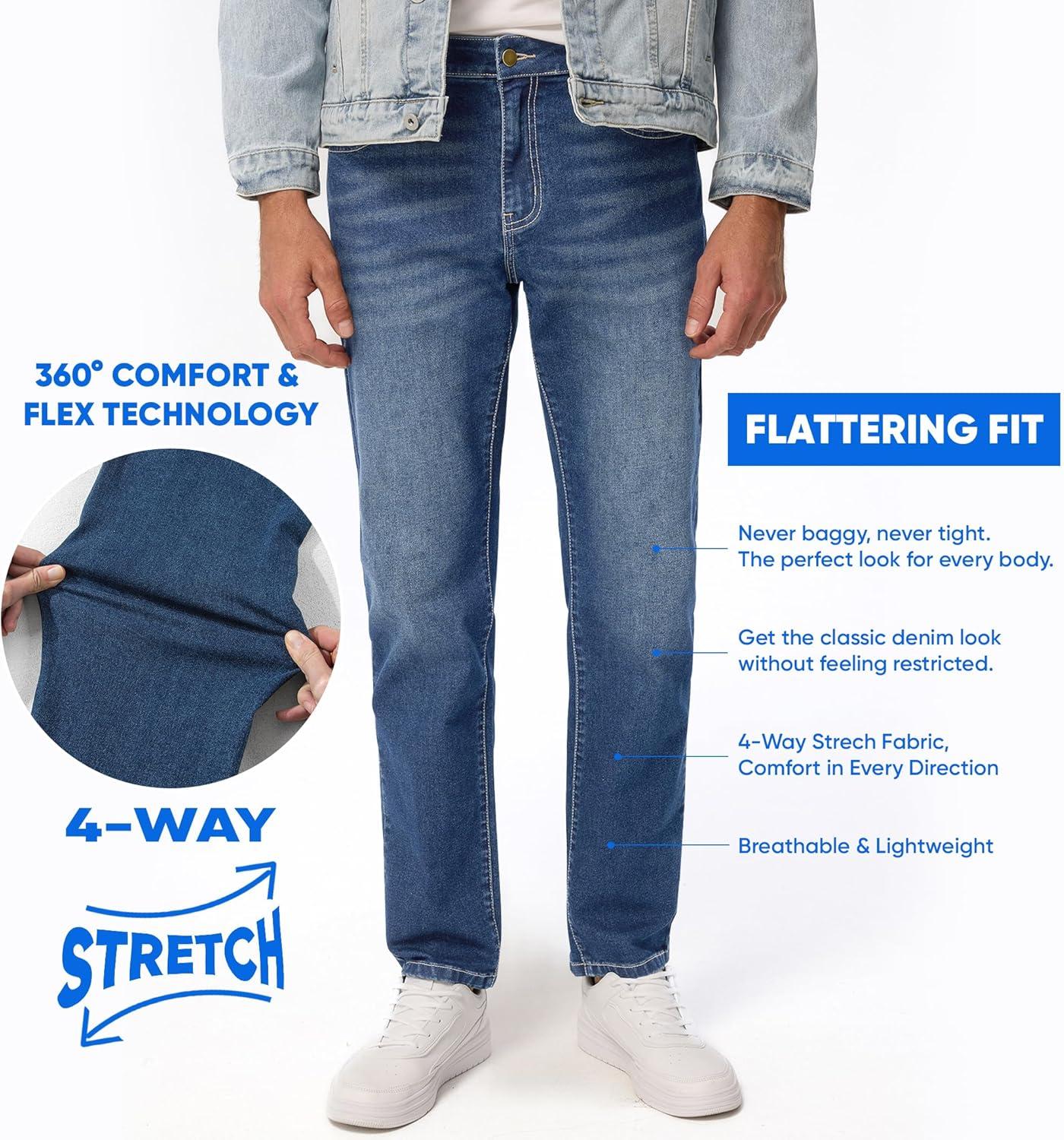 imageJMIERR Mens Stretch Jeans Regular Fit Straight Leg Casual Denim PantsTeal Blue